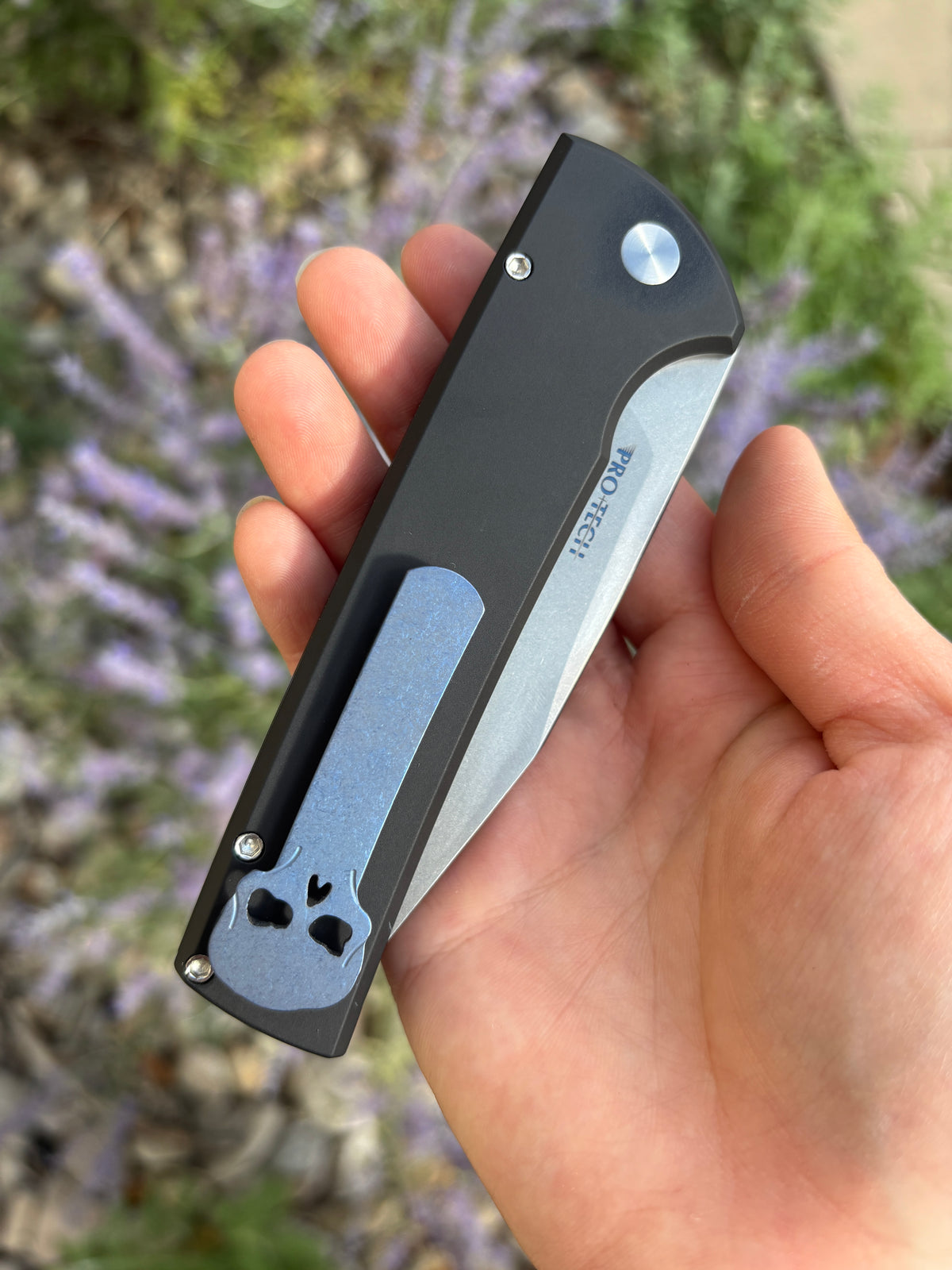 Pro-Tech Chaves Scapegoat Full Sized Black Aluminum Automatic Knife Blade Show West 2026 (4" Stonewash)