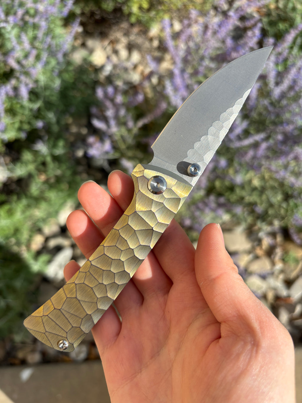 Chaves Knives RCK9 "Full Rock" Gold Anodized Ti Rocked Handle Manual Flipper Blade Show West 2026 Exclusive (3.25" Drop Point)