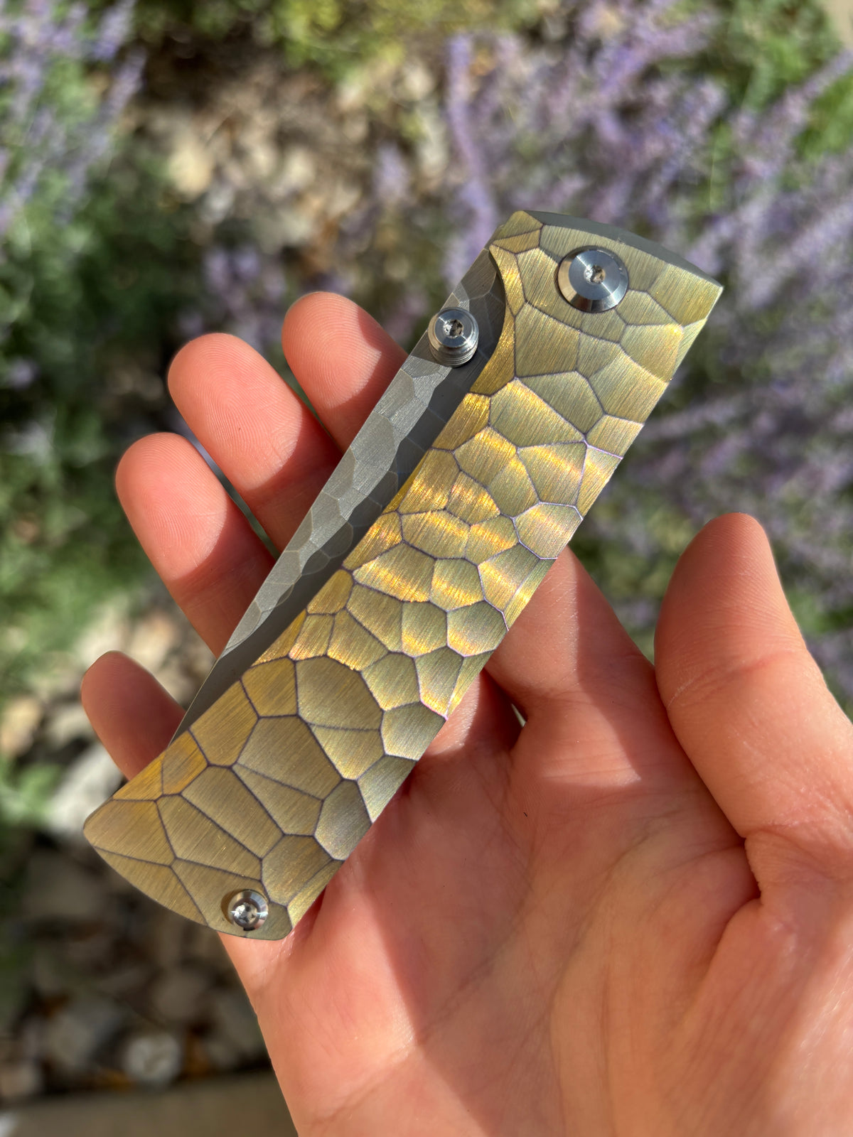 Chaves Knives RCK9 "Full Rock" Gold Anodized Ti Rocked Handle Manual Flipper Blade Show West 2026 Exclusive (3.25" Drop Point)