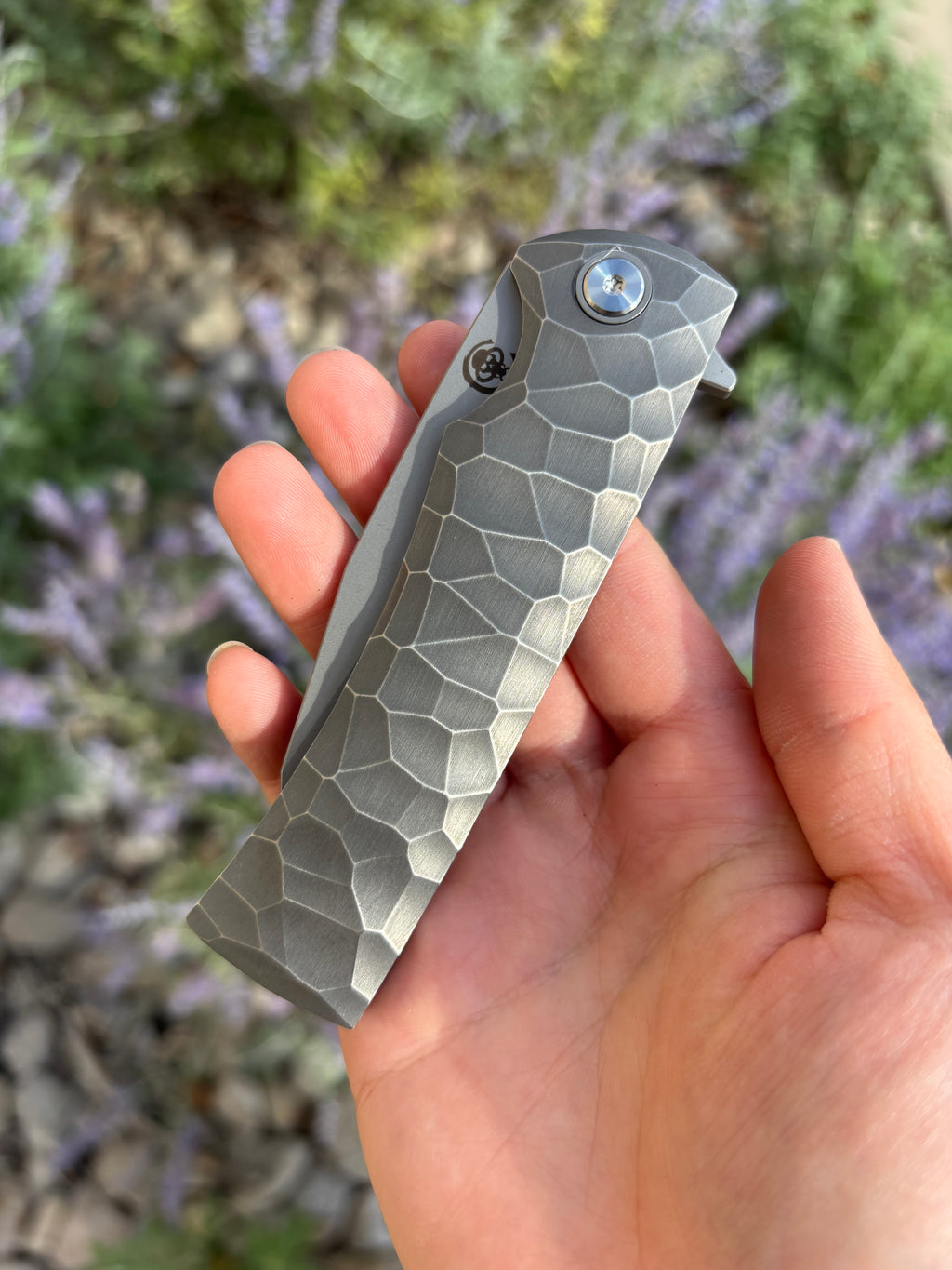 Chaves Knives Sangre Street "Rocked" Stonewash Ti Handle Manual Flipper Blade Show West 2026 Show Exclusive (3.5"  Stonewash Wharncliffe)