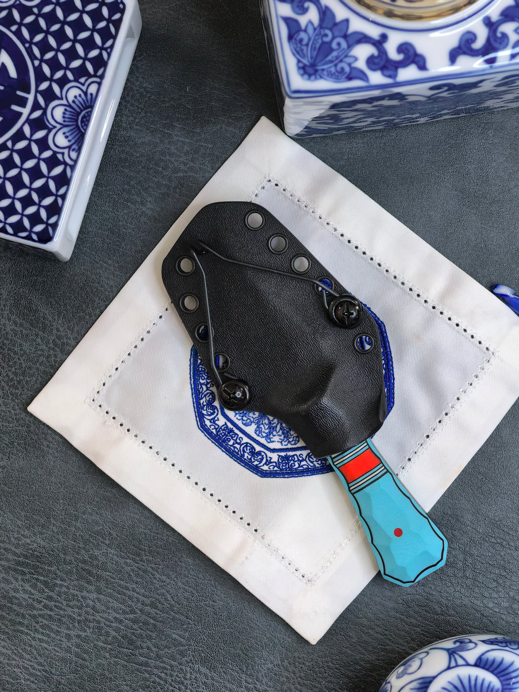 Auxiliary Manufacturing Sharky Collab Pocket Bowie Fixed Blade Knife Blade Show West 2026 (2.75" Black Stonewash)