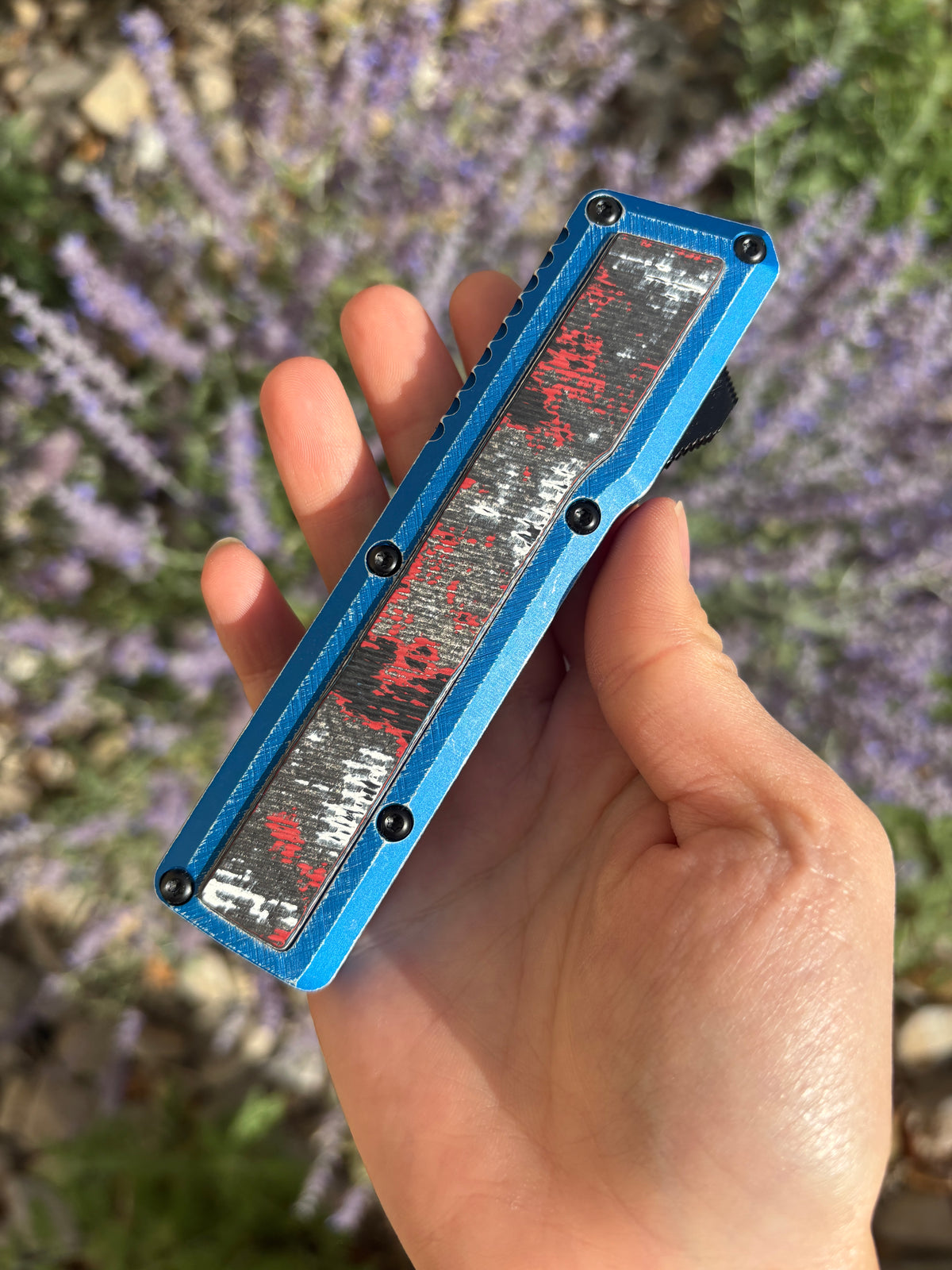 Chaves Knives Dissident Blue Anodized Handle "Nebula"Carbon Fiber Inlay DA OTF 2 Blade Show West 2026 Exclusive (3.7" Stonewash Tanto)