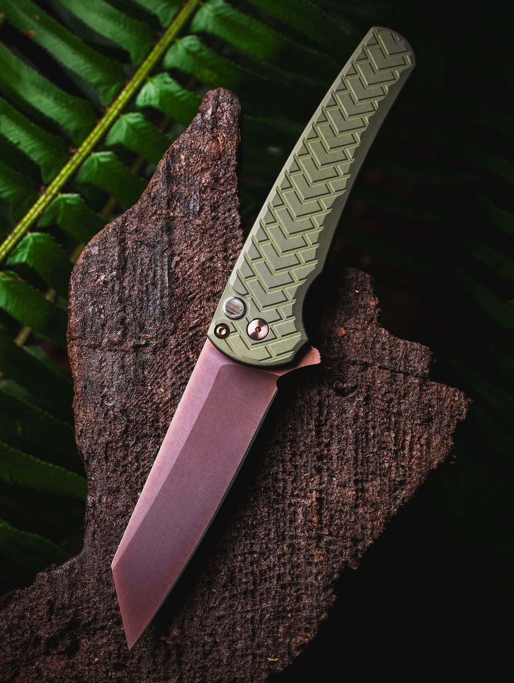 Pro-Tech Malibu Green Tread Texture Manual Flipper Knife Blade Show West 2026 (3.3" Copper Rose)