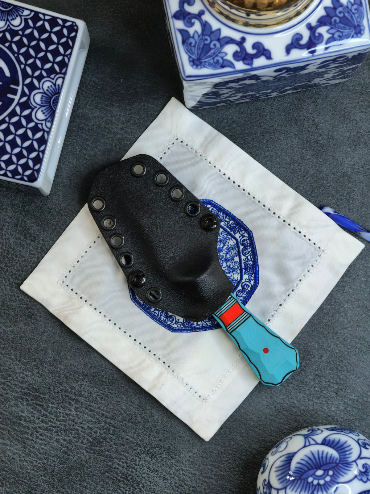 Auxiliary Manufacturing Sharky Collab Pocket Bowie Fixed Blade Knife Blade Show West 2026 (2.75" Black Stonewash)