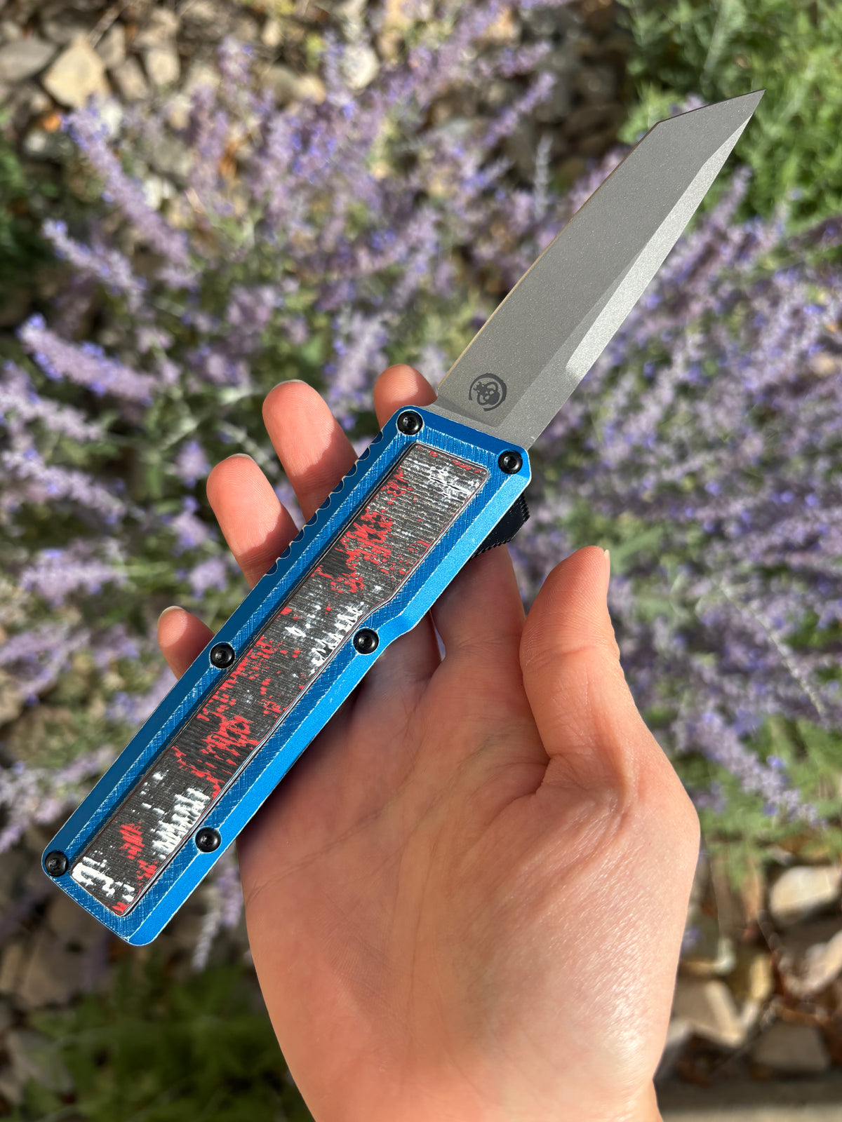 Chaves Knives Dissident Blue Anodized Handle "Nebula"Carbon Fiber Inlay DA OTF 2 Blade Show West 2026 Exclusive (3.7" Stonewash Tanto)