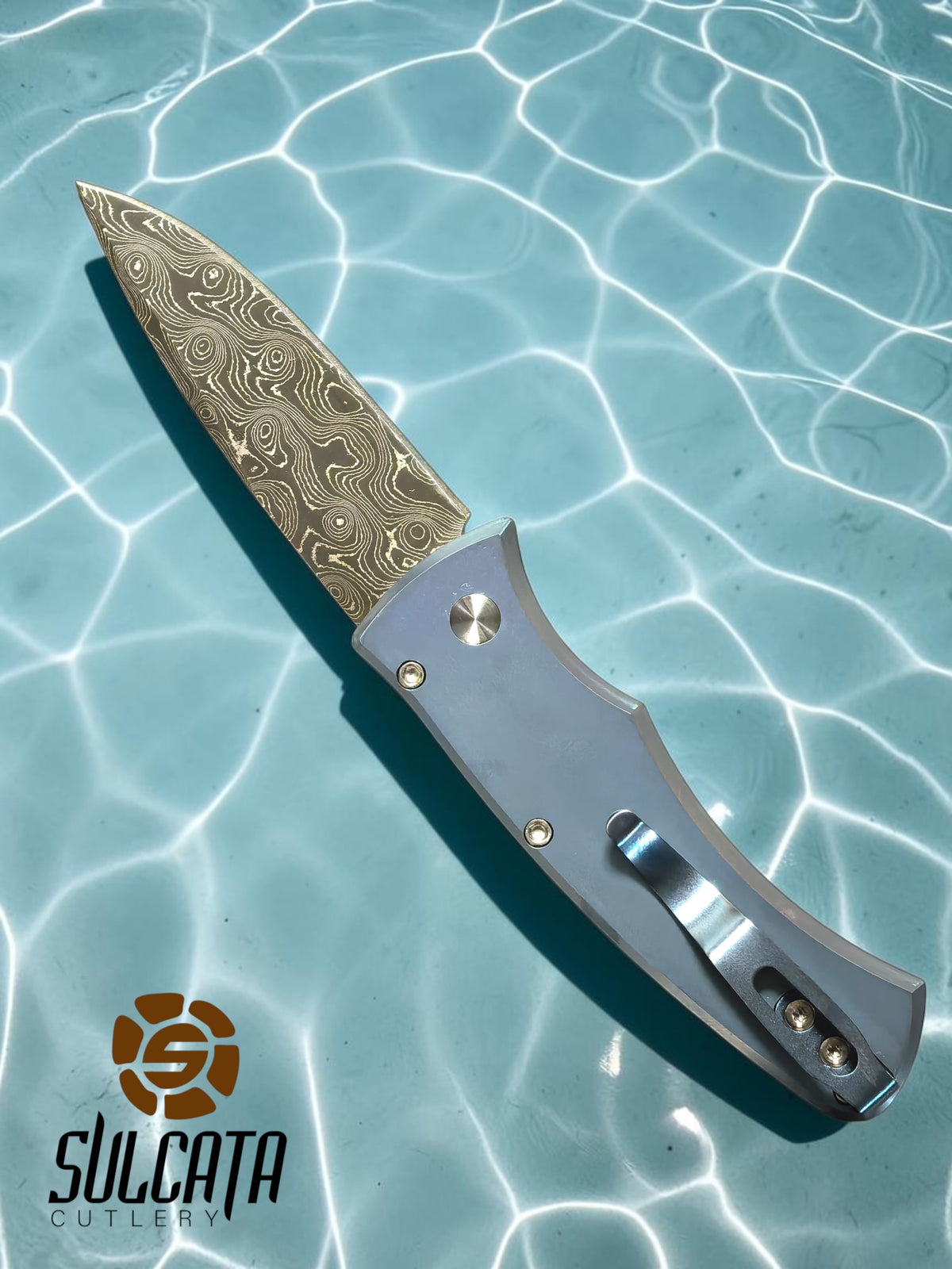 Pro-Tech Duke Custom 005 Seafoam Green Automatic Knife Blade Show Atlanta 2026 (2.65" Nichols Raindrop Damascus)