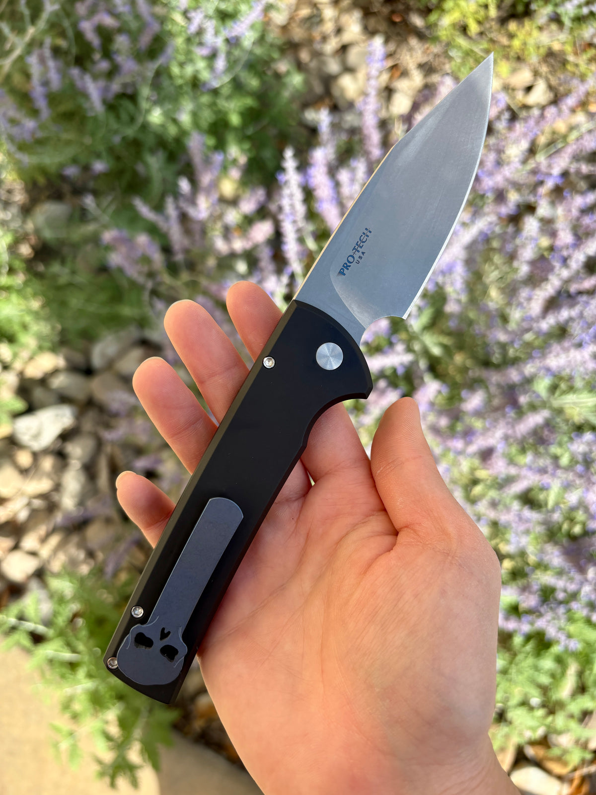 Pro-Tech Chaves Scapegoat Full Sized Black Aluminum Automatic Knife Blade Show West 2026 (4" Stonewash)