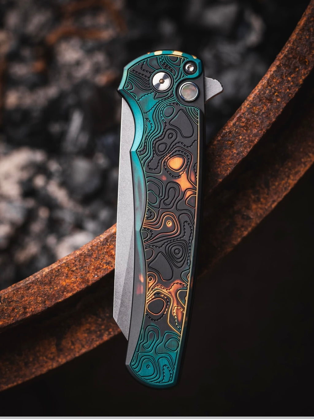 Pro-Tech Malibu "Shipwreck" Topographic Manual Flipper Knife Blade Show West 2026 (3.3" Stone Wash)
