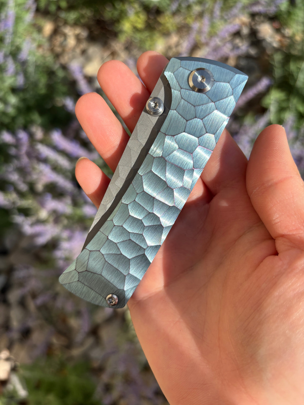 Chaves Knives RCK9 "Full Rock" Blue Anodized Ti Rocked Handle Manual Flipper Blade Show West 2026 Exclusive (3.25" Drop Point)
