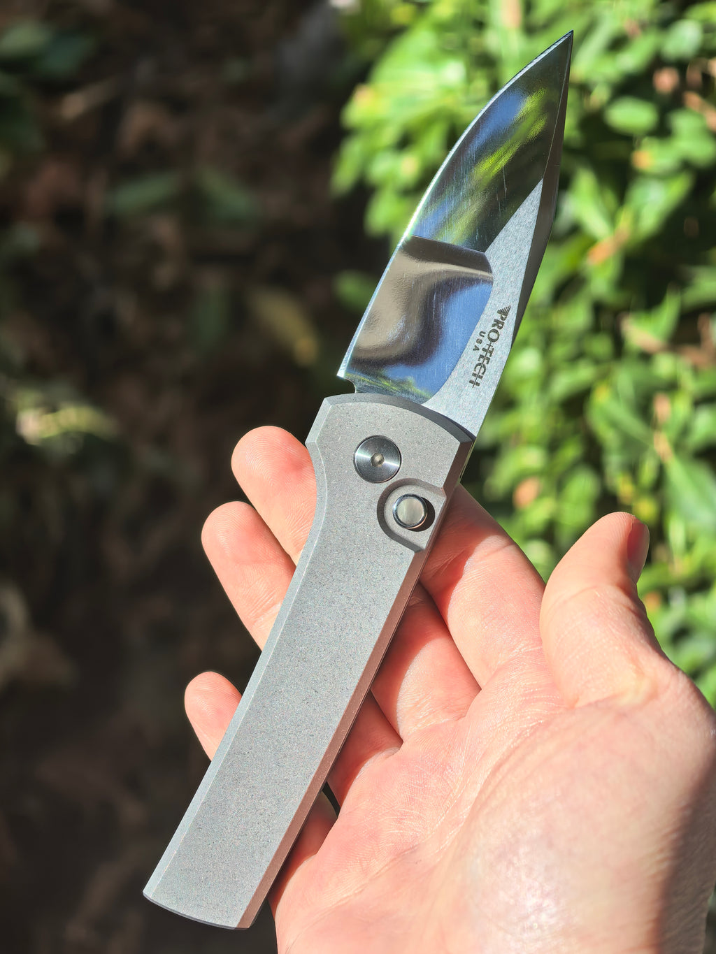 Pro-Tech Chaves Scapegoat Compact Auto Knife 17-4 Grey Blade Show Atlanta 2026(3.2" Mike Irie Mirror Polish Compound Grind)