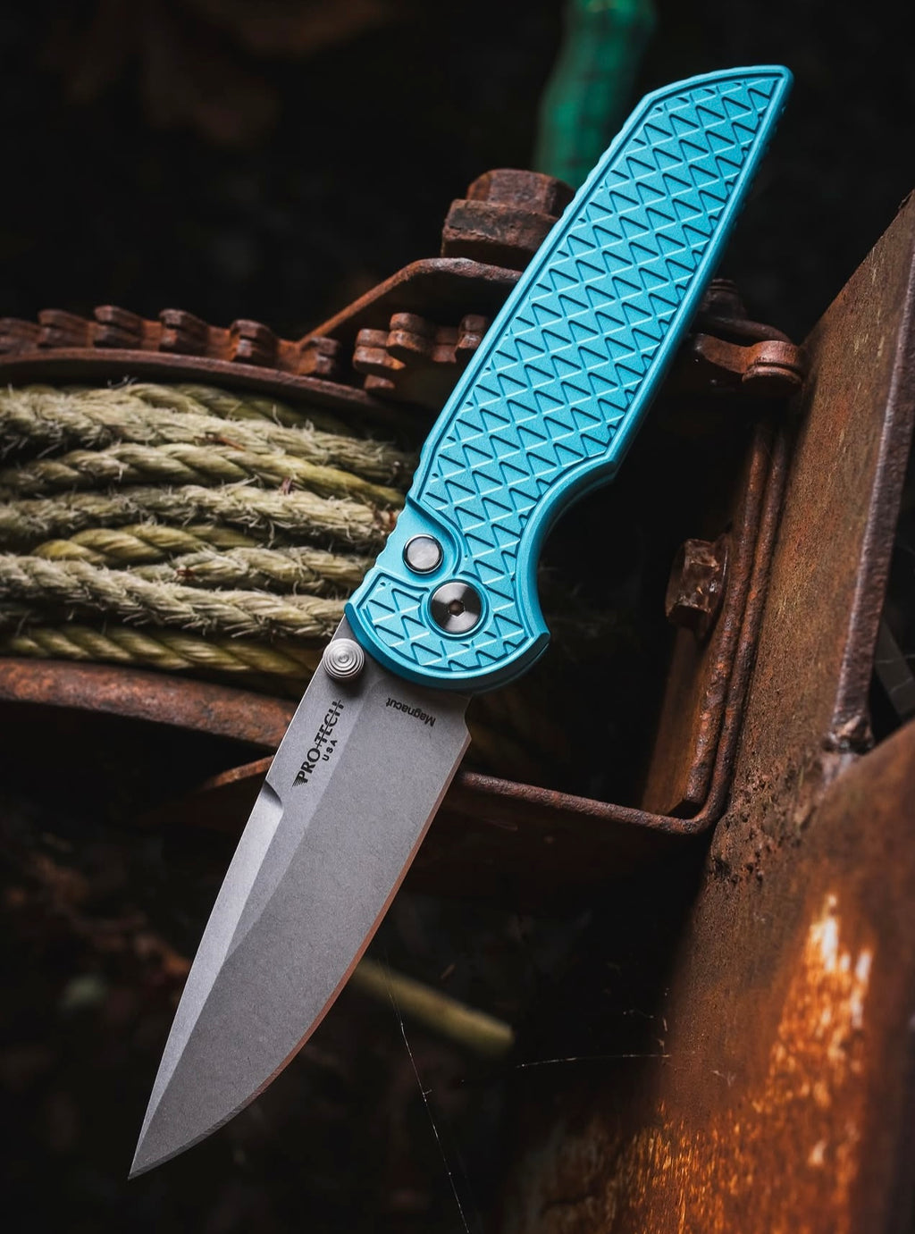 Pro-Tech TR-3 Integrity Manual Knife Relic Textured Tiffany Blue Blade Show West 2026 Exclusive (3.5" Stonewash)
