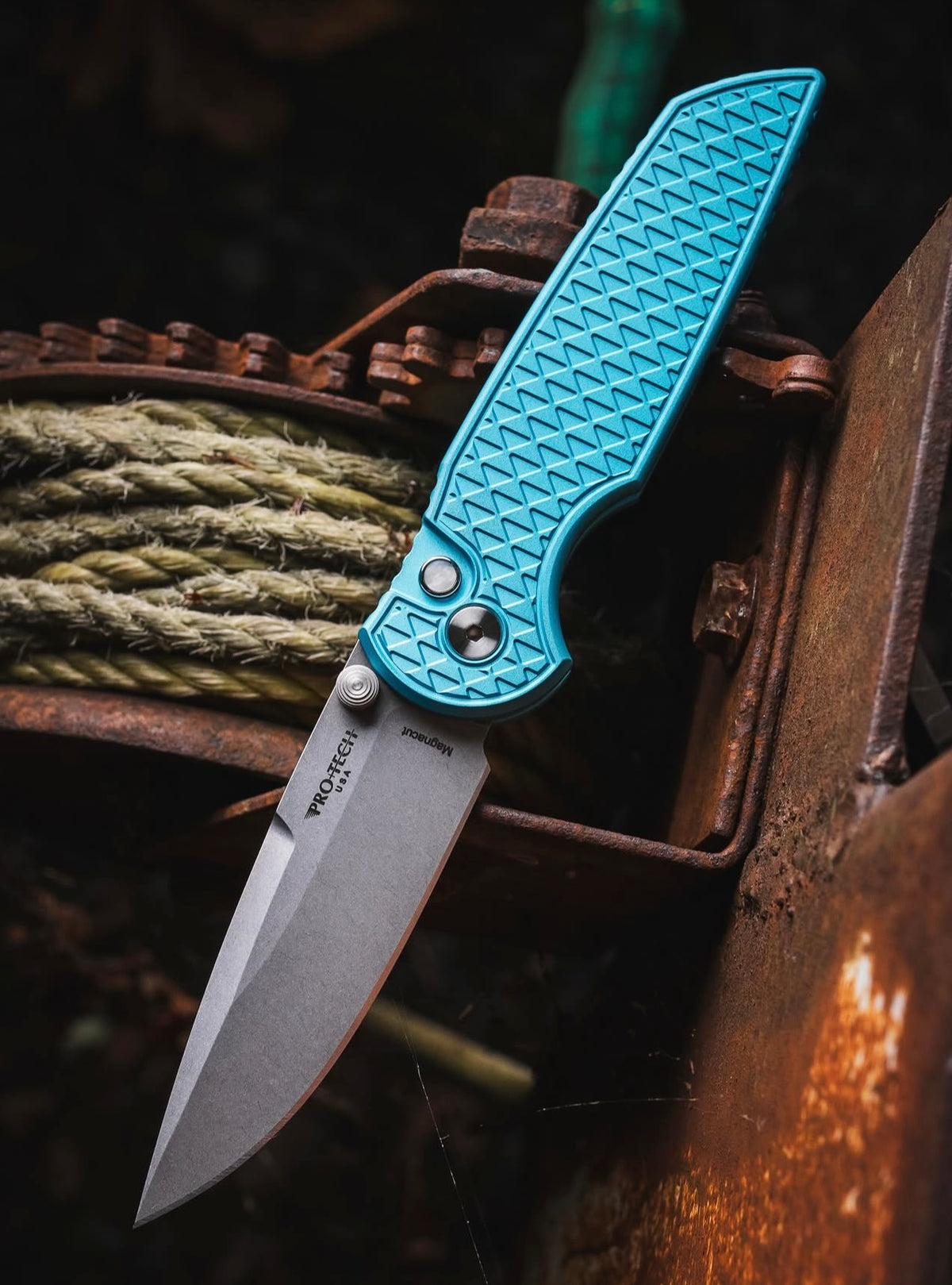 Pro-Tech TR-3 Integrity Manual Knife Relic Textured Tiffany Blue Blade Show West 2026 Exclusive (3.5" Stonewash)
