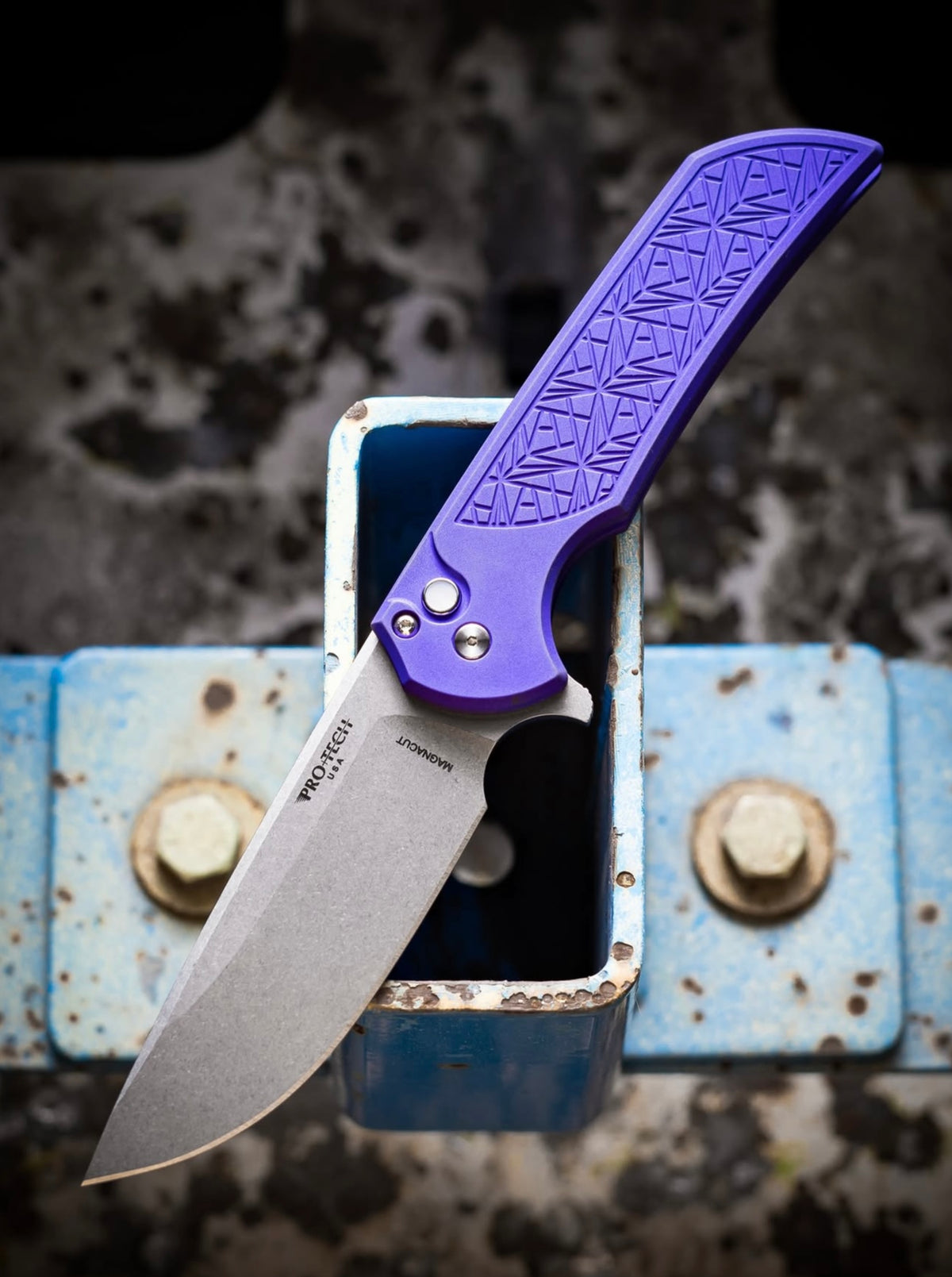 Pro-Tech Mordax Nexus Purple Manual Knife Blade Show West 2026 Exclusive (3.5" Stonewash)
