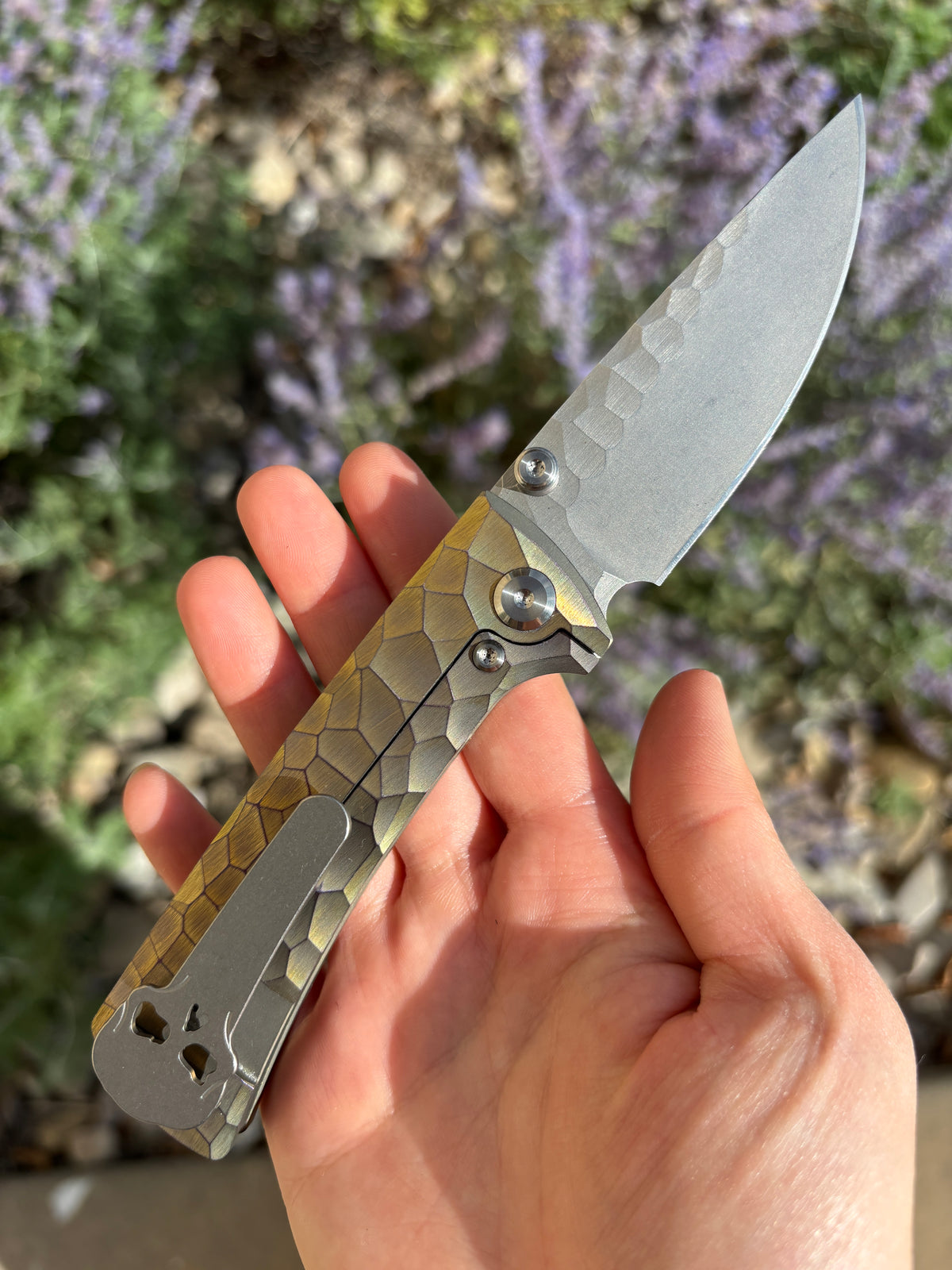 Chaves Knives RCK9 "Full Rock" Gold Anodized Ti Rocked Handle Manual Flipper Blade Show West 2026 Exclusive (3.25" Drop Point)