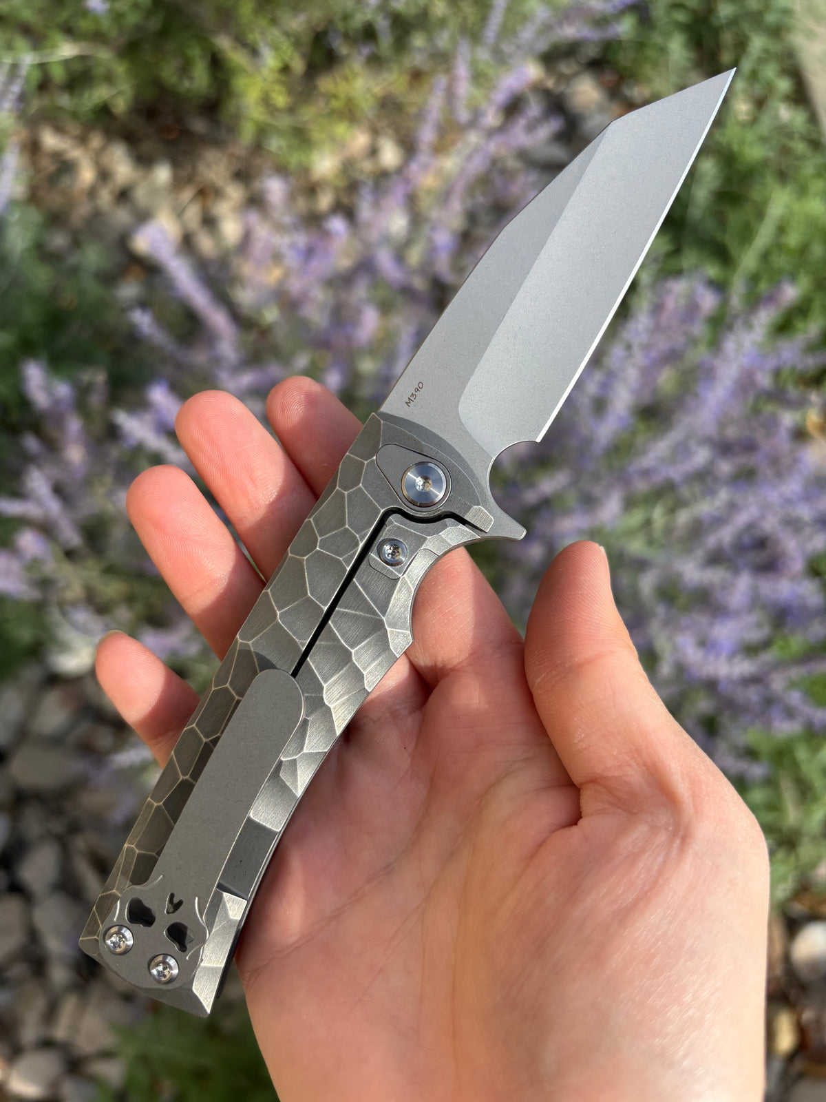 Chaves Knives Sangre Street "Rocked" Stonewash Ti Handle Manual Flipper Blade Show West 2026 Show Exclusive (3.5"  Stonewash Wharncliffe)