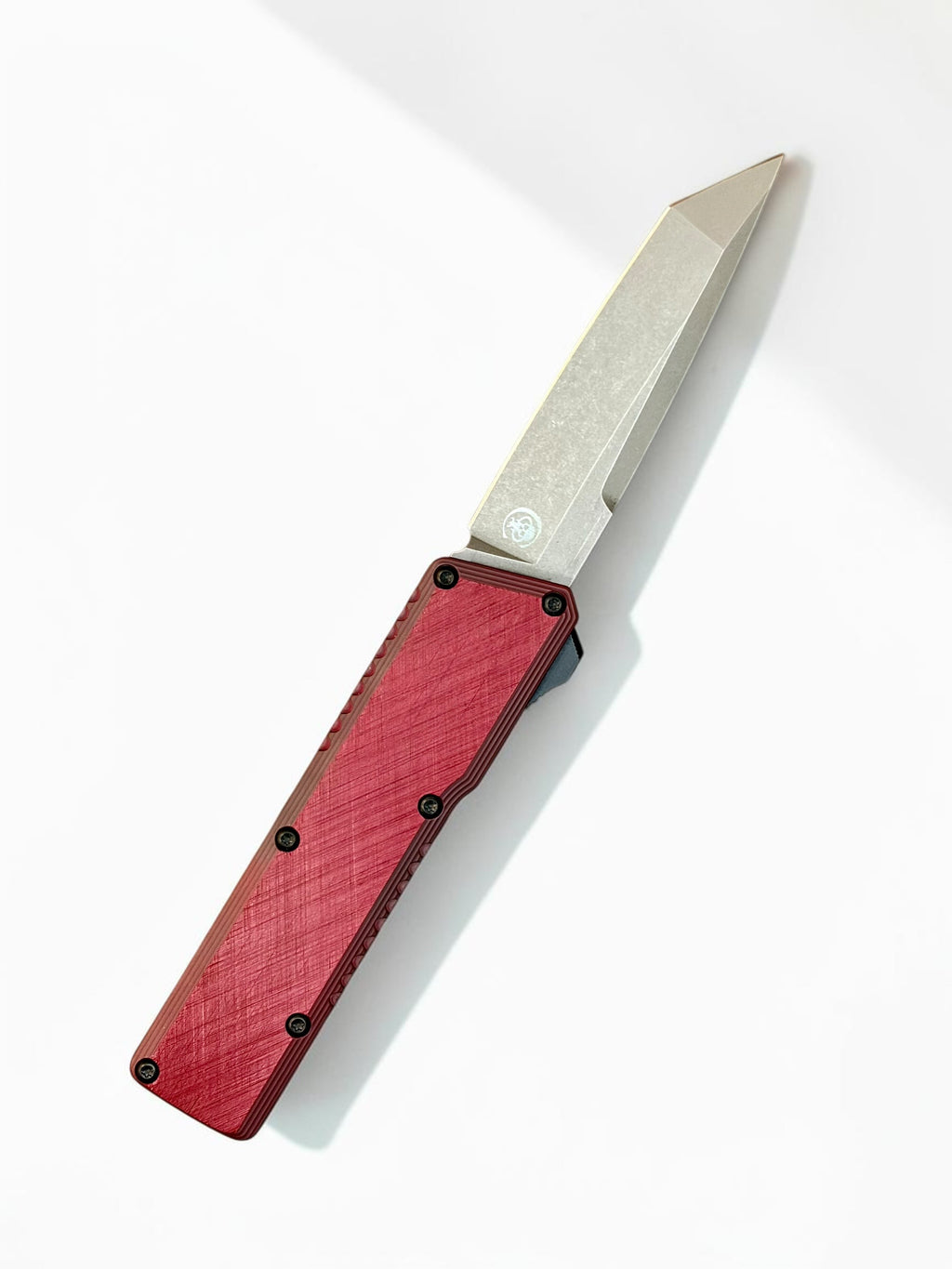 Chaves Knives Dissident Maroon Handle DA OTF California Custom Knife Show 2026 Exclusive (3.7" Stonewash Tanto)
