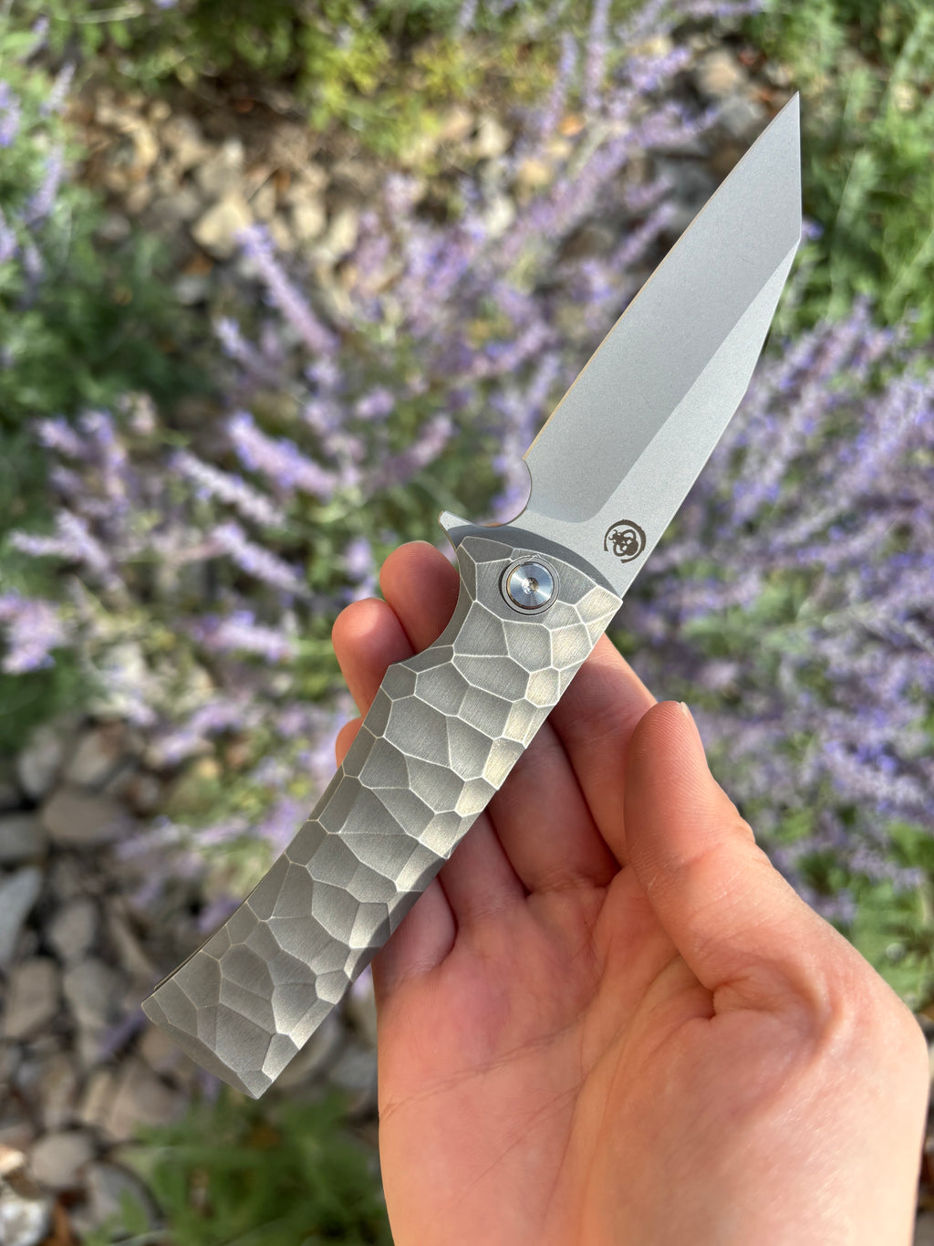 Chaves Knives Sangre Street "Rocked" Stonewash Ti Handle Manual Flipper Blade Show West 2026 Show Exclusive (3.5"  Stonewash Wharncliffe)