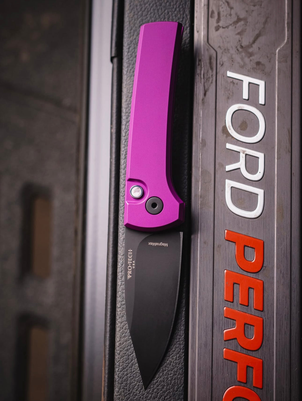 Pro-Tech Chaves Scapegoat Compact Auto Knife Purple Blade Show West 2026 (3.2 Inches DLC Black)