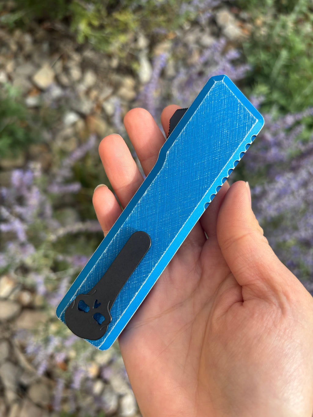 Chaves Knives Dissident Blue Anodized Handle "Nebula"Carbon Fiber Inlay DA OTF 1 Blade Show West 2026 Exclusive (3.7" Stonewash Tanto)