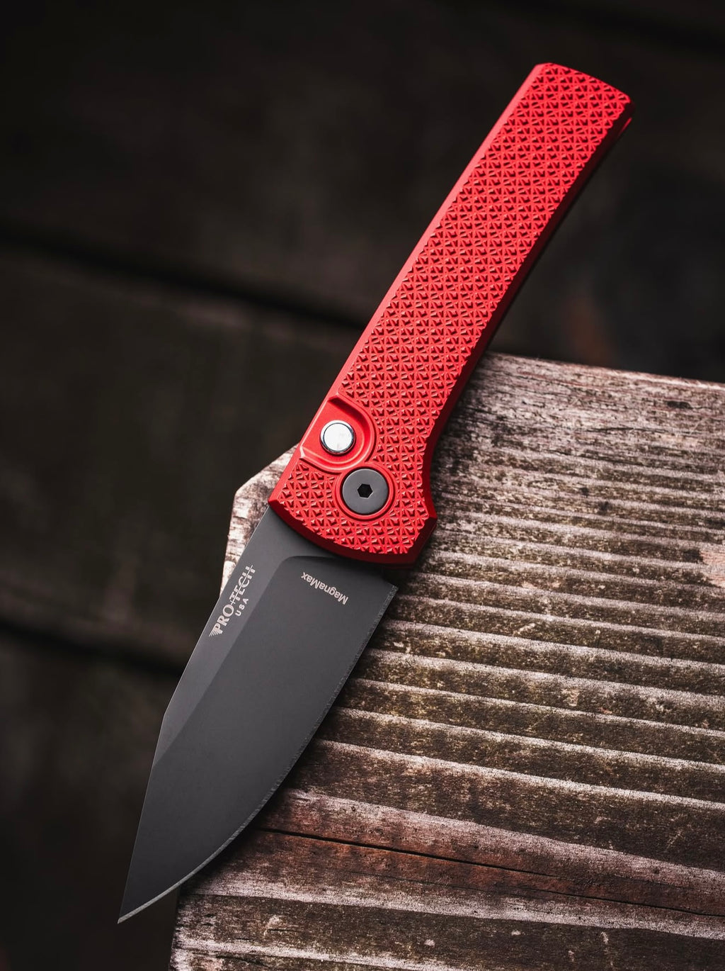Pro-Tech Chaves Scapegoat Compact Auto Knife Red Carbide Blade Show West 2026 (3.2 Inches DLC Black)