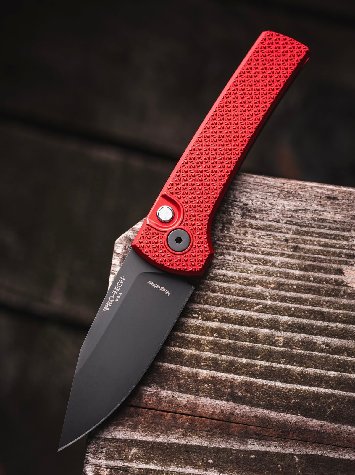 Pro-Tech Chaves Scapegoat Compact Auto Knife Red Carbide Blade Show West 2026 (3.2 Inches DLC Black)