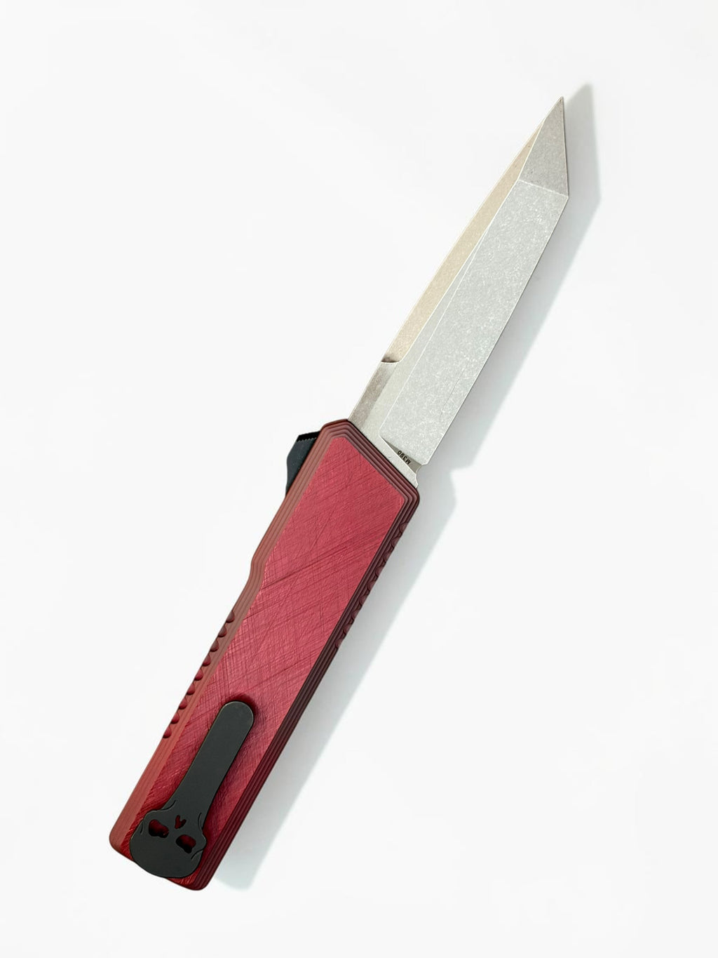 Chaves Knives Dissident Maroon Handle DA OTF California Custom Knife Show 2026 Exclusive (3.7" Stonewash Tanto)