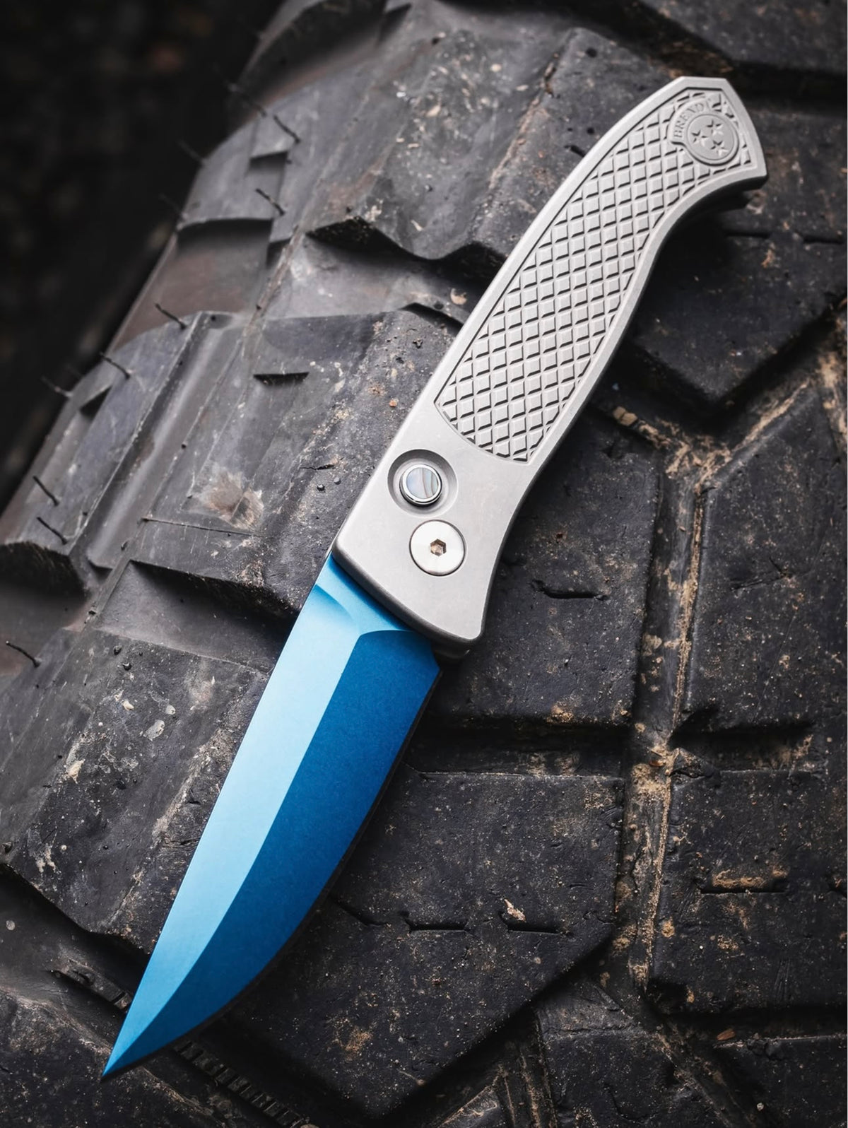 Pro-Tech Walter Brend Custom Steel Textured Automatic Blade Show West 2026 Exclusive(3.75" Sapphire Blue)