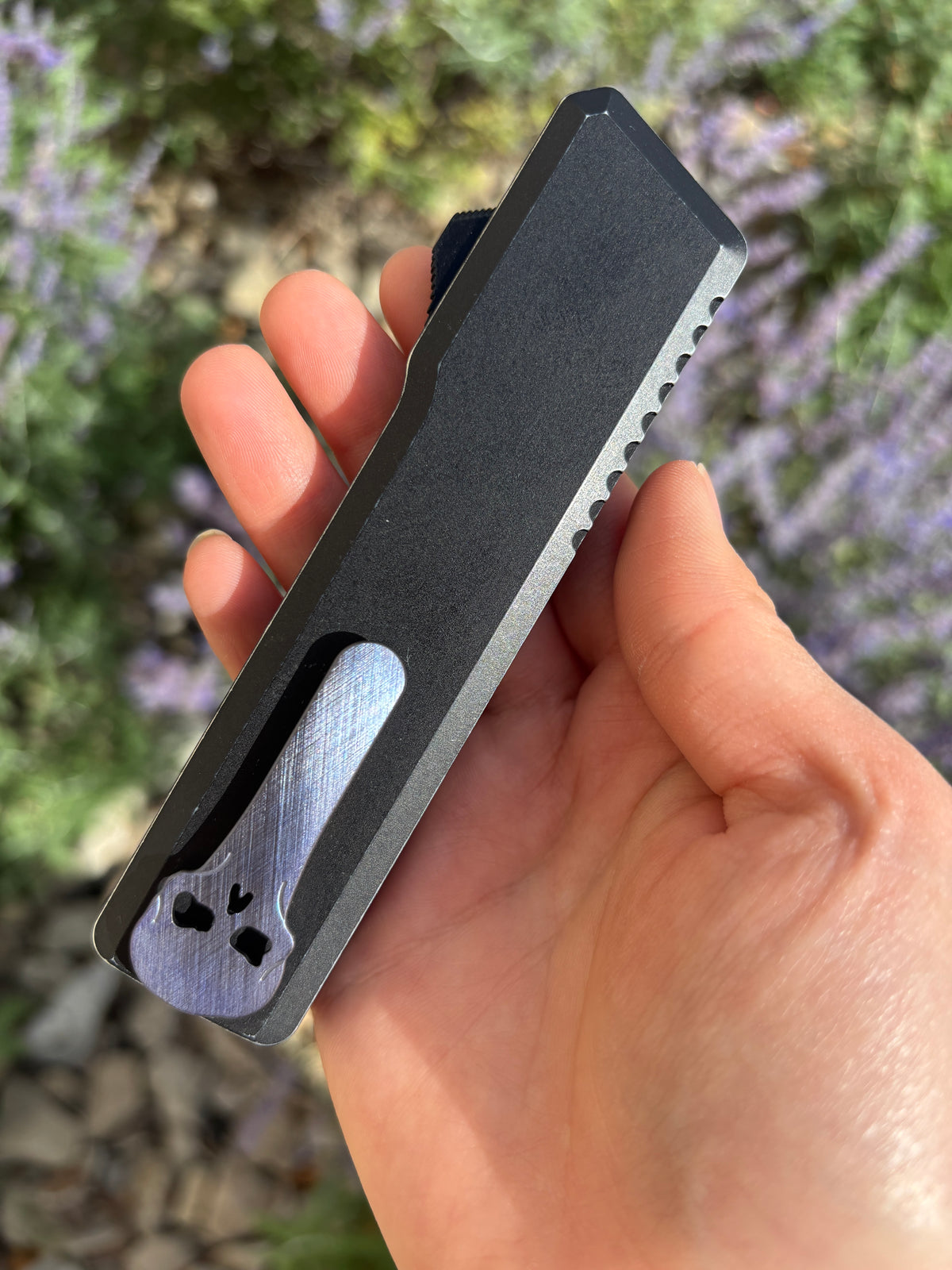Chaves Knives Dissident Black Anodized Handle "Purple Haze" Carbon Fiber Inlay DA OTF Blade Show West 2026 Exclusive (3.7" Stonewash Drop Point)