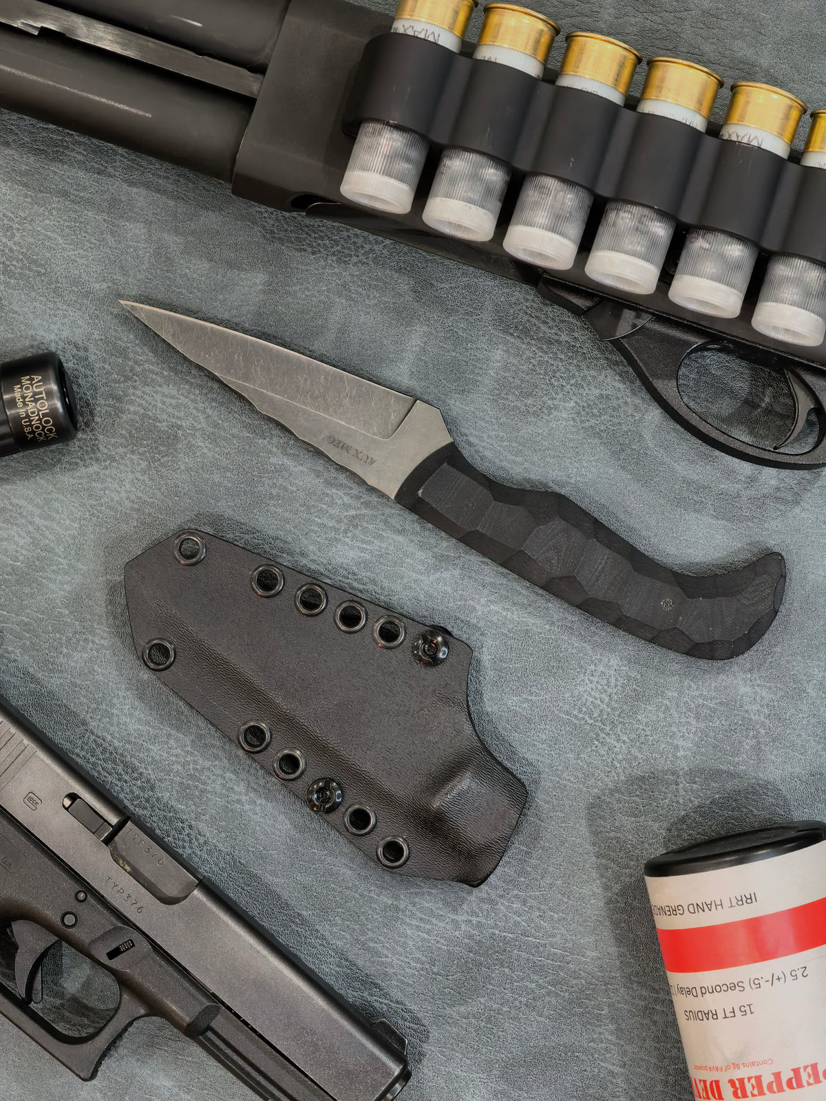 Auxiliary Manufacturing Thick Karl Fixed Blade Knife Handmade USA Blade Show West 2026 (3.8" Black Stonewash)