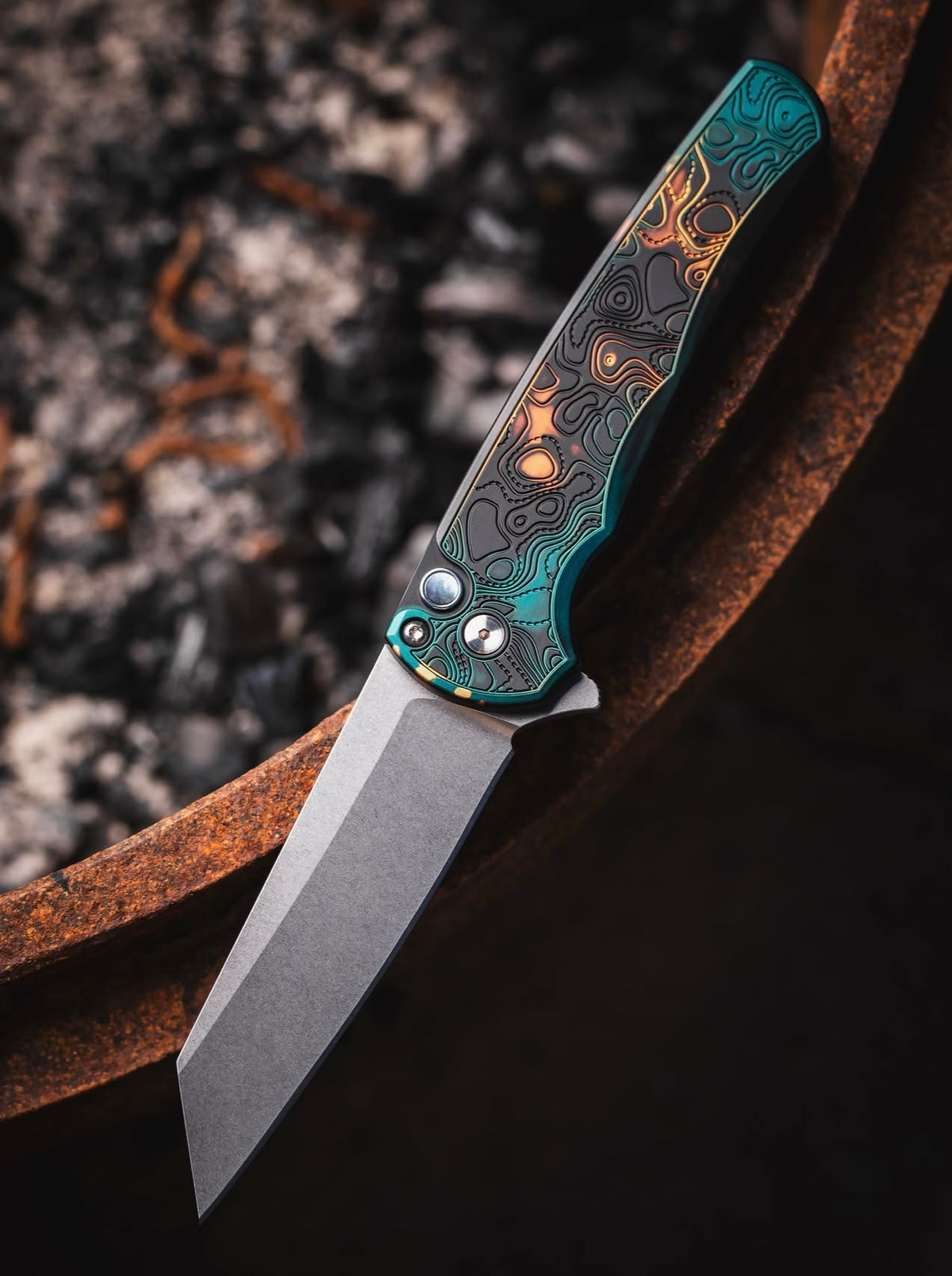 Pro-Tech Malibu "Shipwreck" Topographic Manual Flipper Knife Blade Show West 2026 (3.3" Stone Wash)