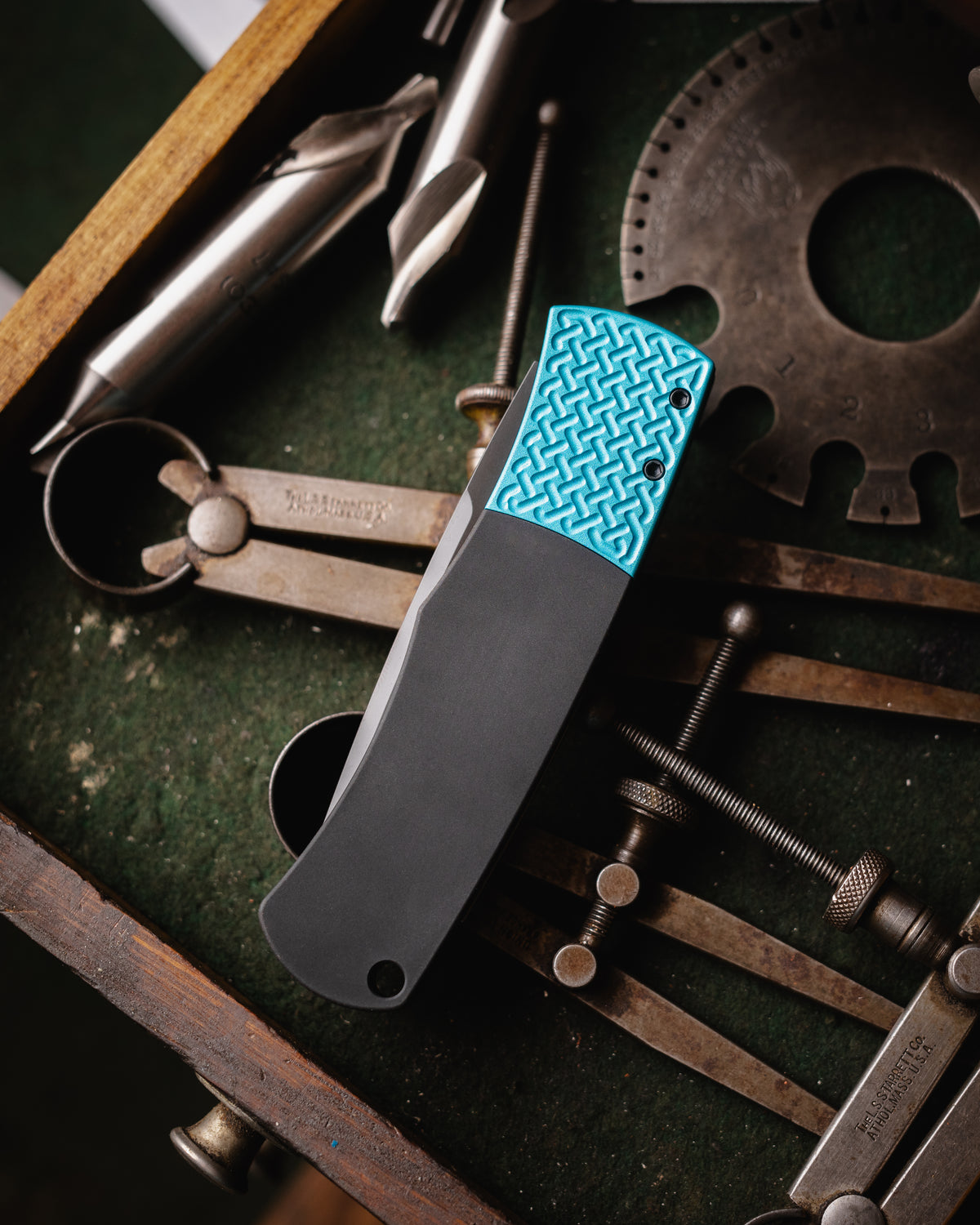 Pro-Tech Mike Allen Design BR1 Magic Tiffany Blue Bolster Automatic Knife Blade Show Atlanta 2026 (3.1" DLC Black)
