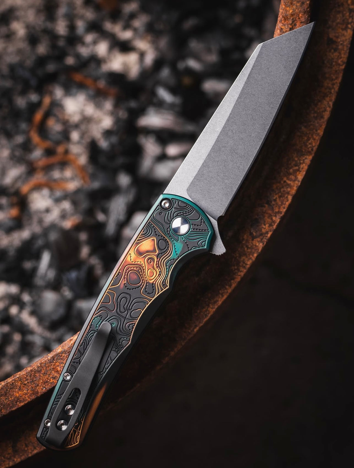 Pro-Tech Malibu "Shipwreck" Topographic Manual Flipper Knife Blade Show West 2026 (3.3" Stone Wash)
