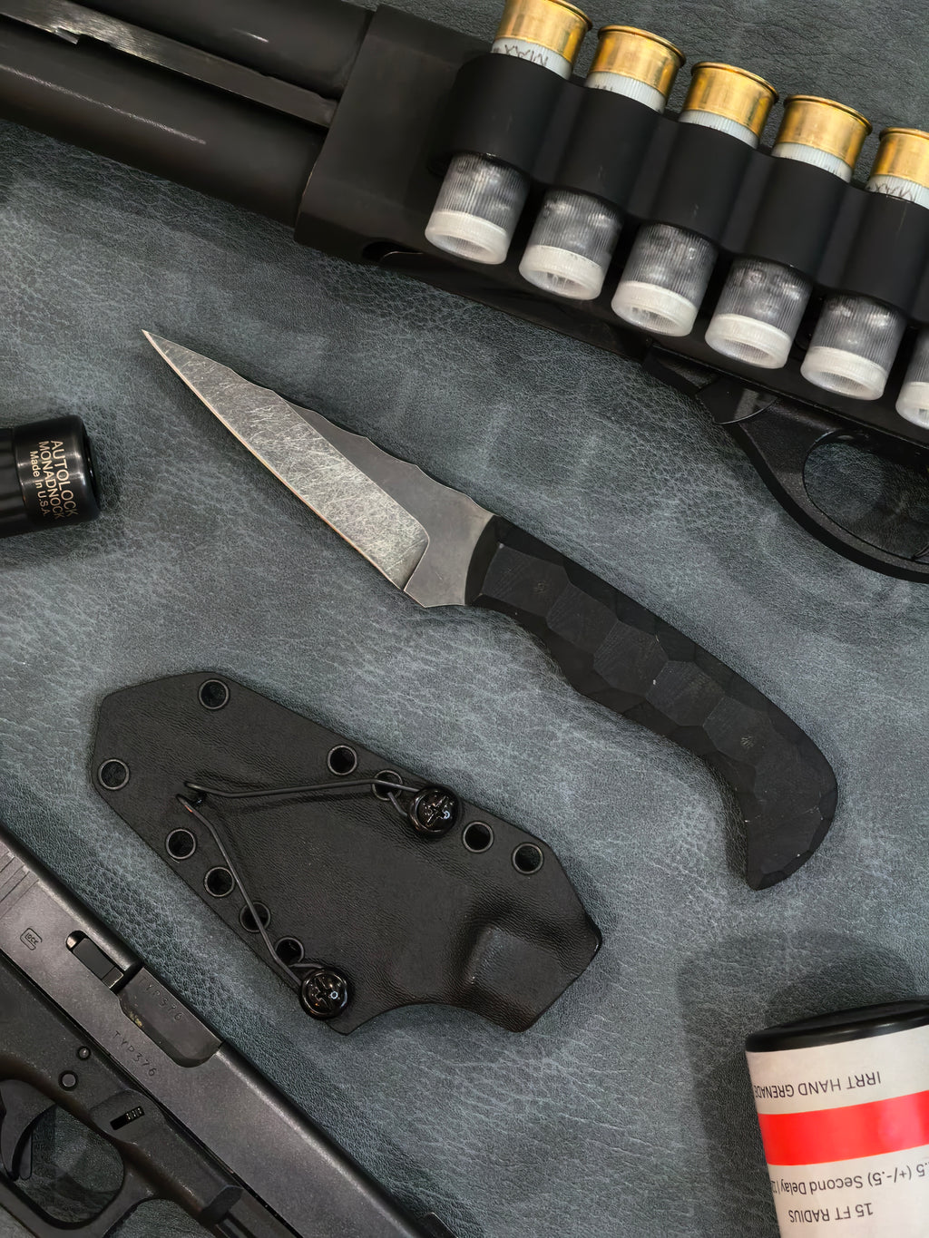 Auxiliary Manufacturing Thick Karl Fixed Blade Knife Handmade USA Blade Show West 2026 (3.8" Black Stonewash)