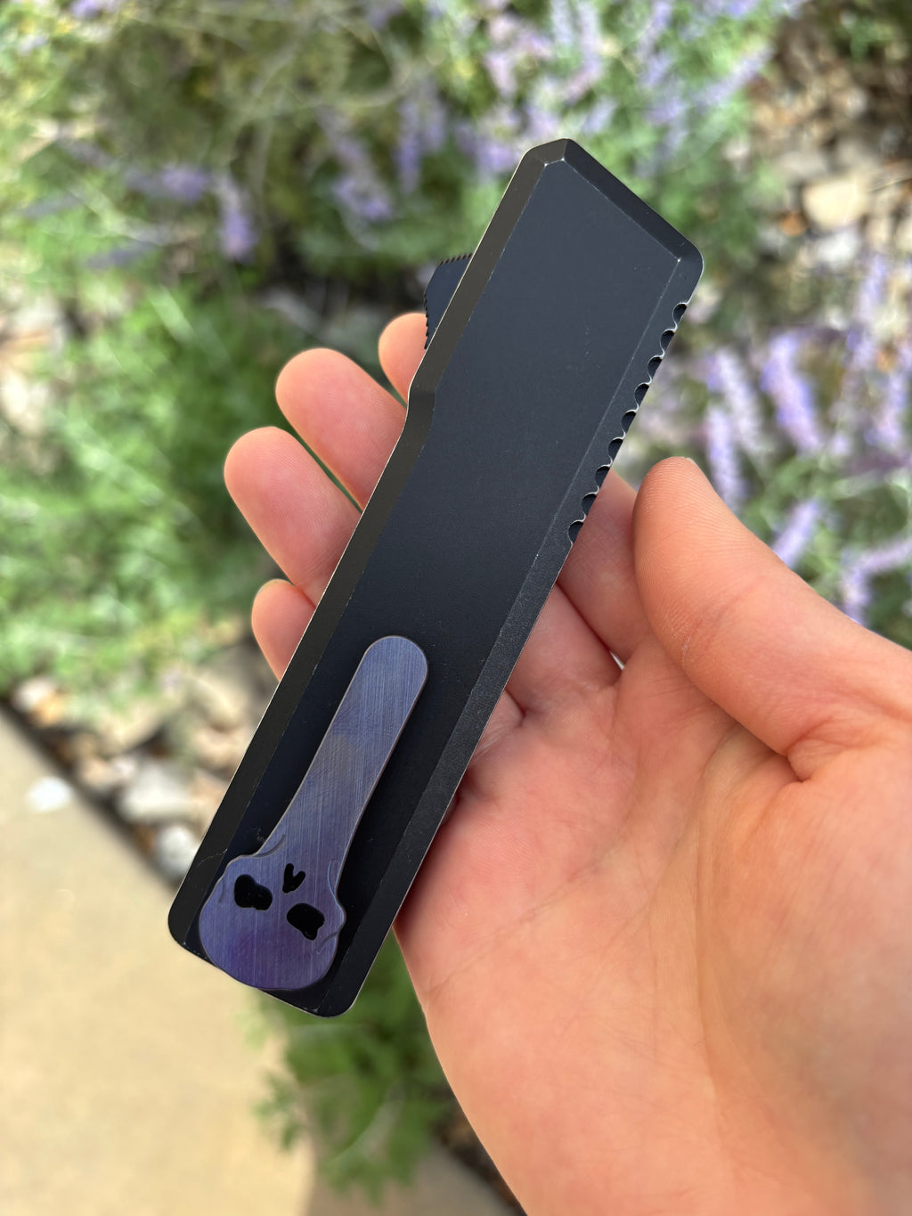 Chaves Knives Dissident Black Anodized Handle "Purple Haze" Carbon Fiber Inlay DA OTF Blade Show West 2026 Exclusive (3.7" Stonewash Tanto)
