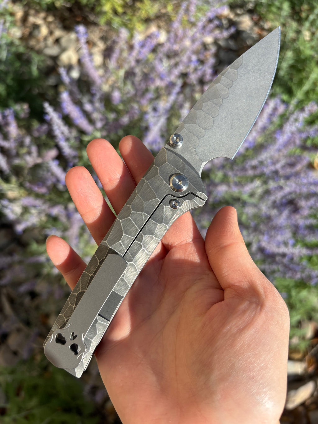 Chaves Knives Scapegoat Street "Rocked" Ti Manual Flipper Blade Show West 2026 Exclusive (4" Stonewash "Rocked" M390)