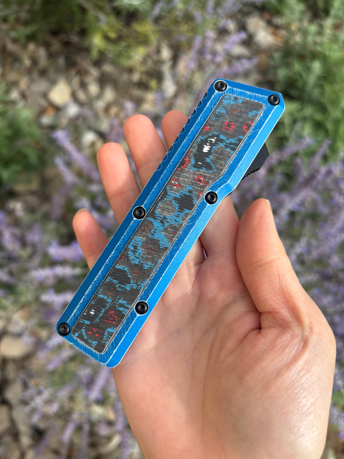 Chaves Knives Dissident Blue Anodized Handle "Nebula"Carbon Fiber Inlay DA OTF 1 Blade Show West 2026 Exclusive (3.7" Stonewash Tanto)