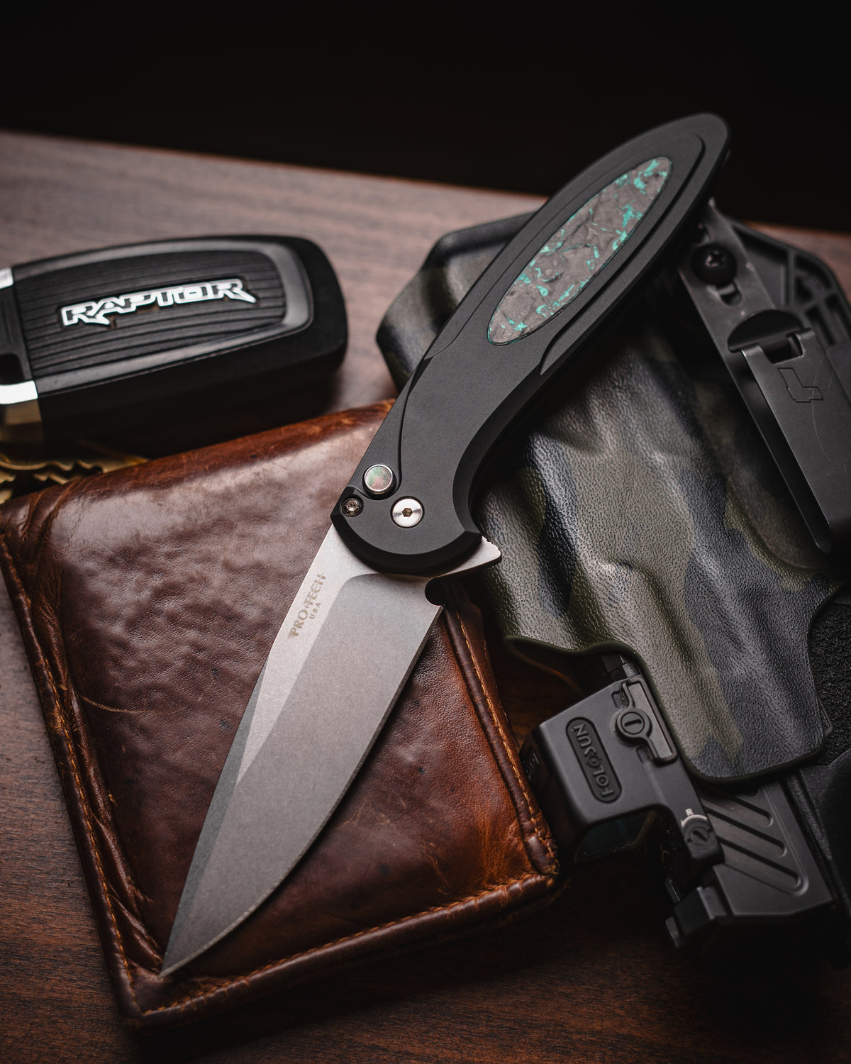 Pro-Tech Cambria 2 Flipper Black Al With TechnoCarbo Teal Inlay Blade Show Atlanta 2025 (3.5" SW)