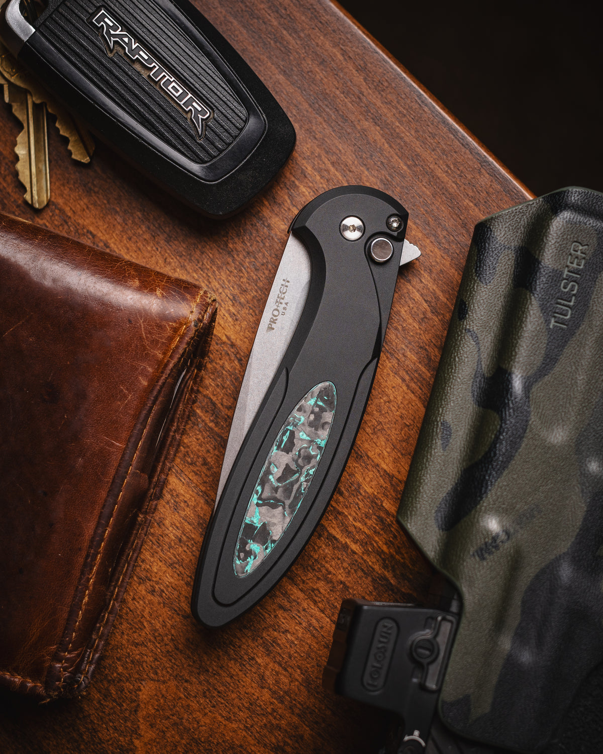 Pro-Tech Cambria 2 Flipper Black Al With TechnoCarbo Teal Inlay Blade Show Atlanta 2025 (3.5" SW)