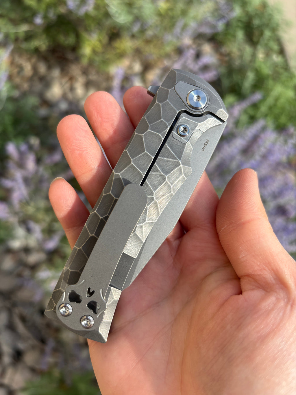 Chaves Knives Sangre Street "Rocked" Stonewash Ti Handle Manual Flipper Blade Show West 2026 Show Exclusive (3.5"  Stonewash Wharncliffe)