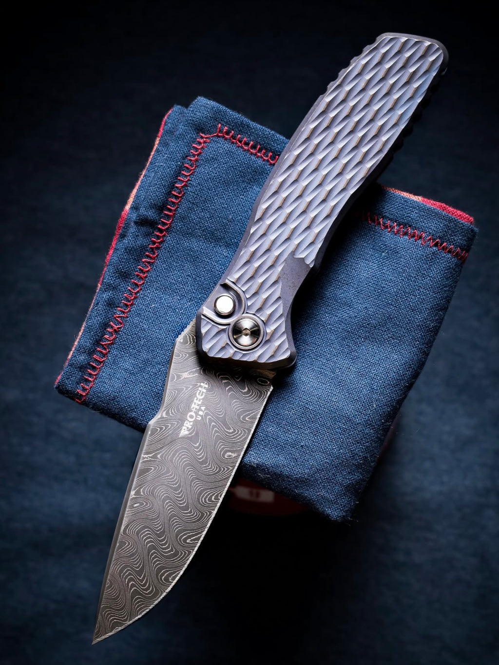 Pro-Tech Spartan Blades Pallas Custom Lattice Textured Ti Automatic Knife Blade Show West 2026 Exclusive (3.7" Nichols Damascus)