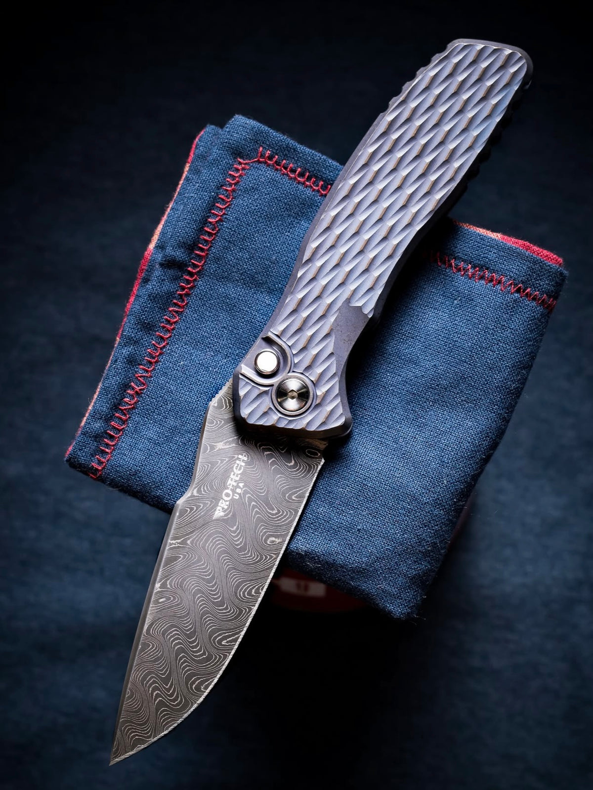 Pro-Tech Spartan Blades Pallas Custom Lattice Textured Ti Automatic Knife Blade Show West 2026 Exclusive (3.7" Nichols Damascus)