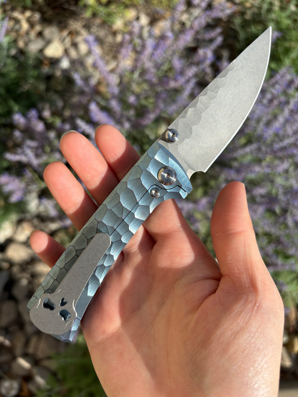 Chaves Knives RCK9 "Full Rock" Blue Anodized Ti Rocked Handle Manual Flipper Blade Show West 2026 Exclusive (3.25" Drop Point)