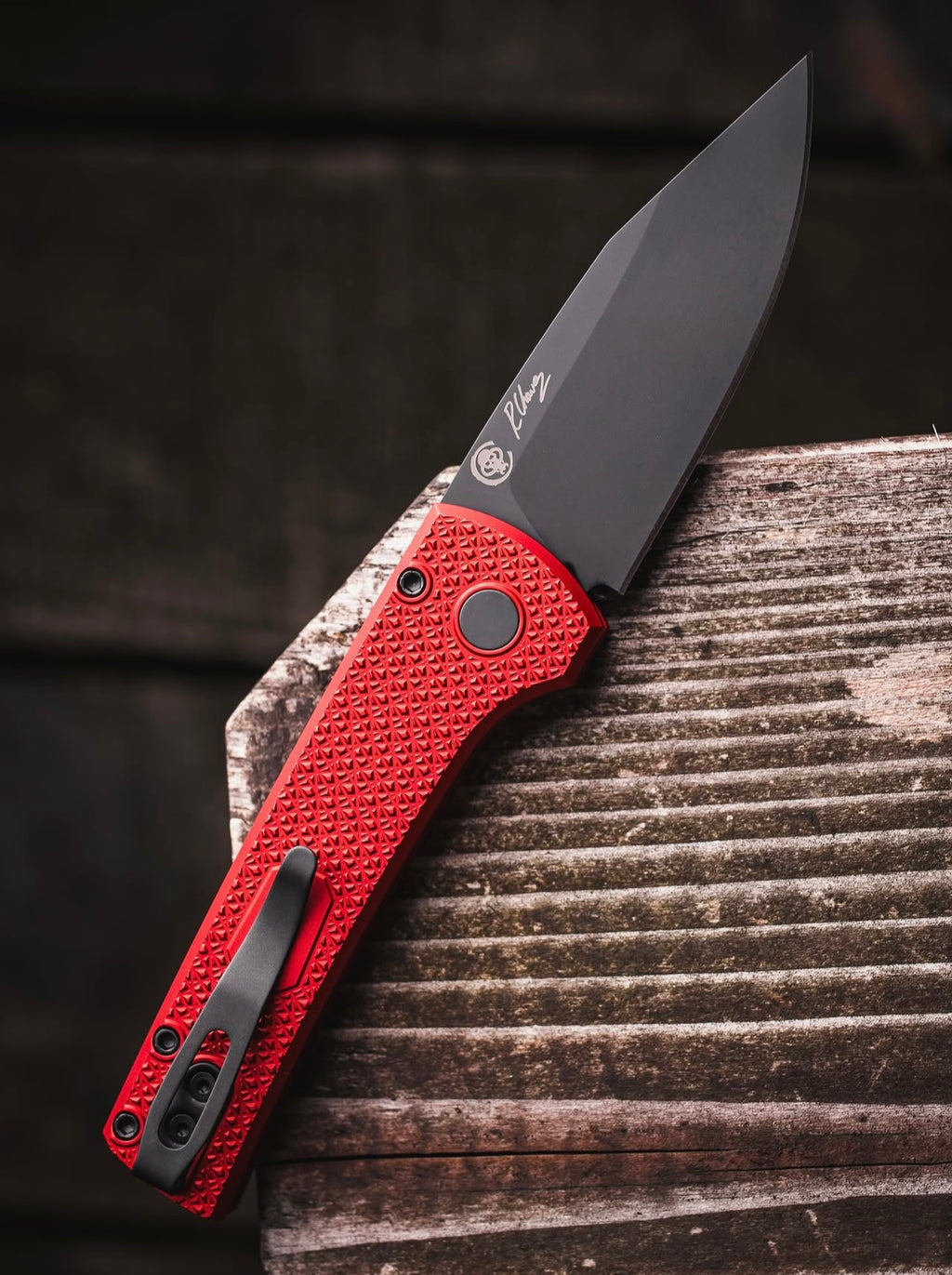 Pro-Tech Chaves Scapegoat Compact Auto Knife Red Carbide Blade Show West 2026 (3.2 Inches DLC Black)