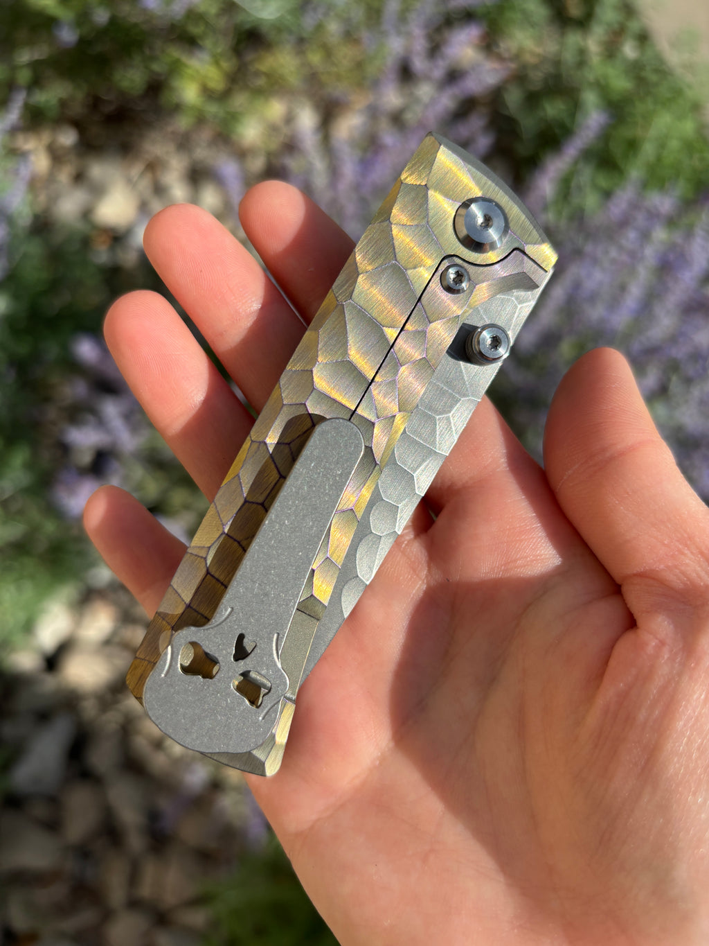 Chaves Knives RCK9 "Full Rock" Gold Anodized Ti Rocked Handle Manual Flipper Blade Show West 2026 Exclusive (3.25" Drop Point)