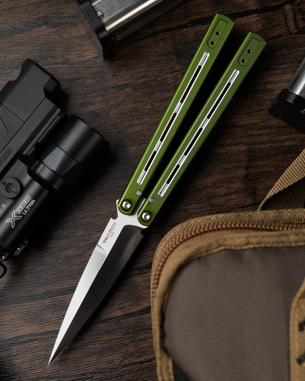 Pro-Tech Flyfather II Balisong Squid Industries Collaboration Green Aluminum BSA25