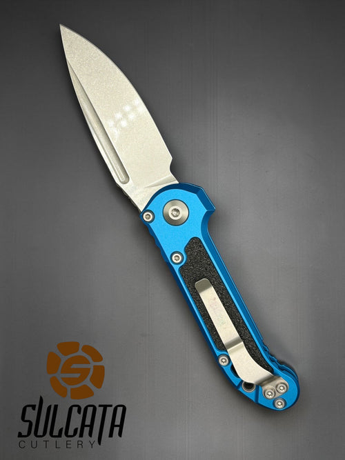Microtech L.U.D.T. S/E Gen III Blue Automatic Push Button Folder Knife (3.5" SW)