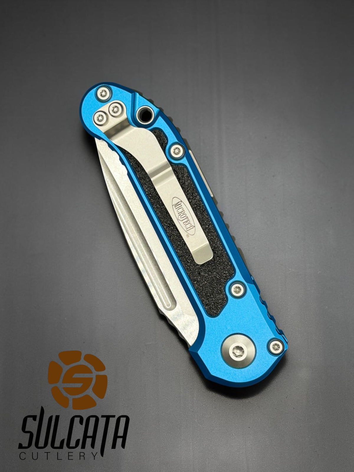 Microtech L.U.D.T. S/E Gen III Blue Automatic Push Button Folder Knife (3.5" SW)