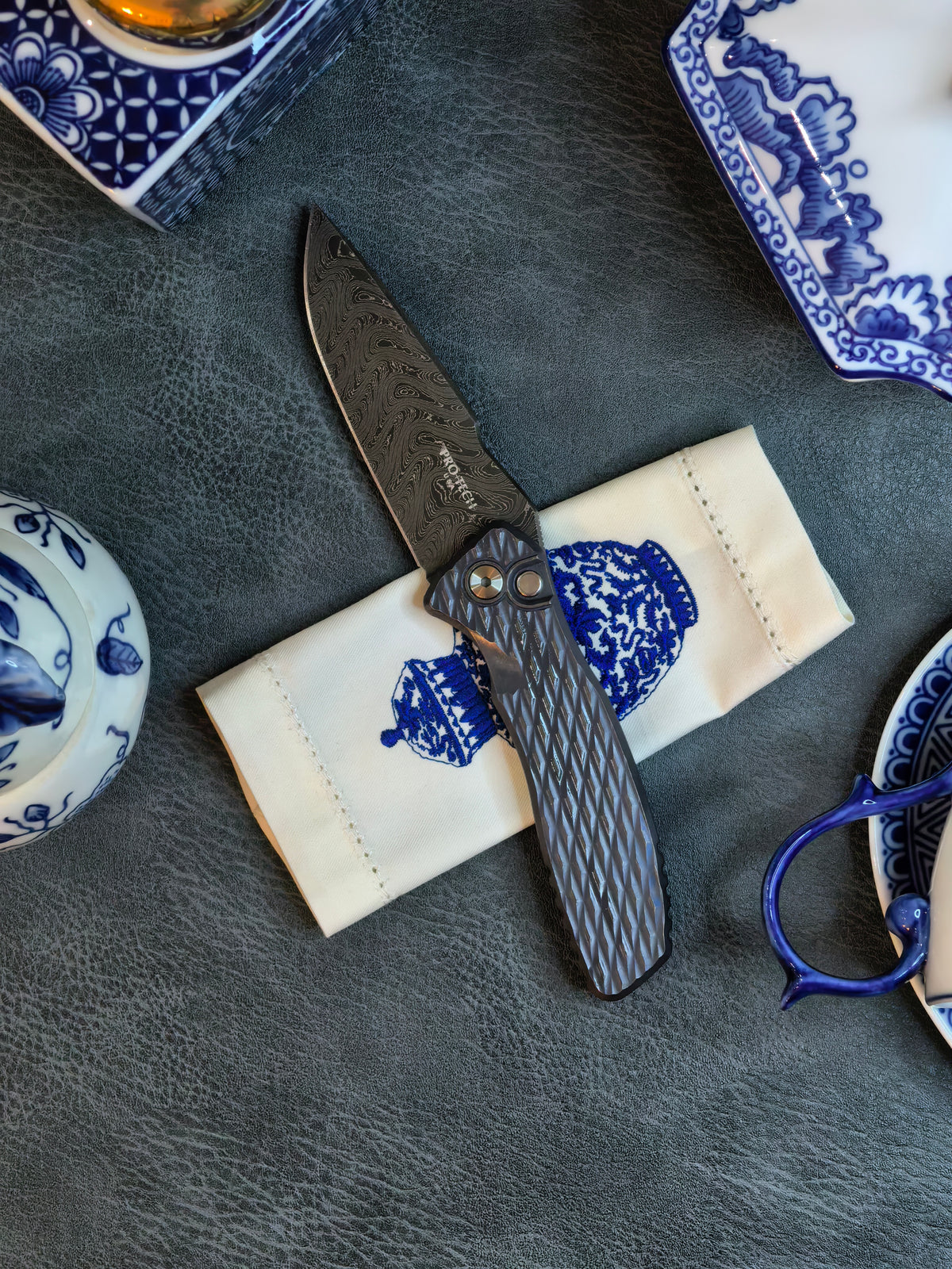 Pro-Tech Spartan Blades Pallas Custom Lattice Textured Ti Automatic Knife Blade Show West 2026 Exclusive (3.7" Nichols Damascus)