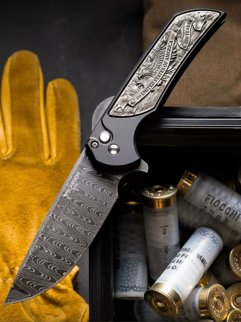 Pro-Tech Mordax USA 250th Manual Knife Blade Show West 2026 Exclusive (3.5" Vegas Forge Damascus)