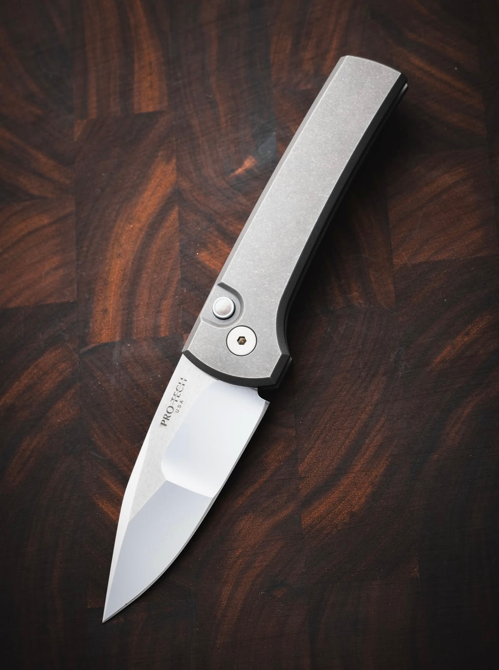 Pro-Tech Chaves Scapegoat Compact Auto Knife 17-4 Grey Blade Show Atlanta 2026(3.2" Mike Irie Mirror Polish Compound Grind)